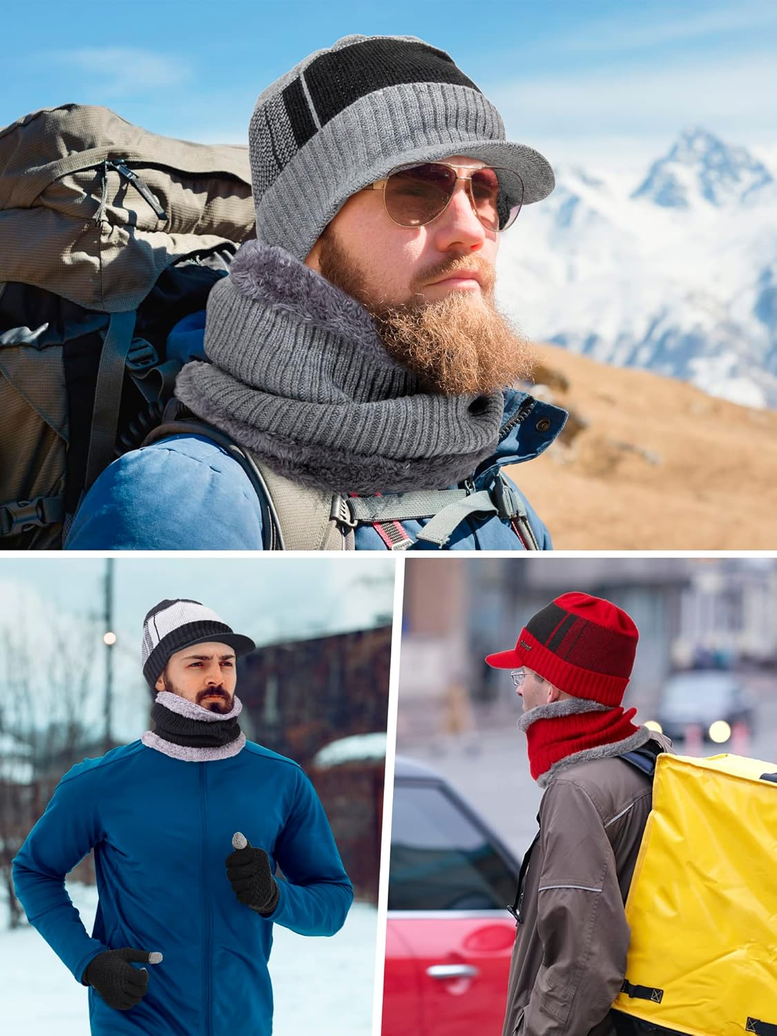 JaGely 12 Pcs Winter Hat Scarf Gloves Set Winter Slouchy Skull Cap Knit Hats Touch Screen Gloves Neck Warmer for Men Women - Image 7