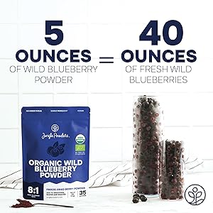 Wild Blueberry Powder Organic 5 Ounce Bag USDA Certified & 3rd Party Lab Tested - Antioxidant Rich Smoothies Freeze Dried Blueberries Organic Blueberry Extract for Baking From Whole Dried Blueberries