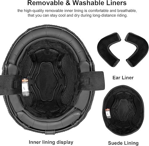 Miniatura 8 de Casco de cuero hecho a mano con cara abierta 34, estilo retro, vintage, aprobado por DOT, medio casco para adultos, para hombres y mujeres,