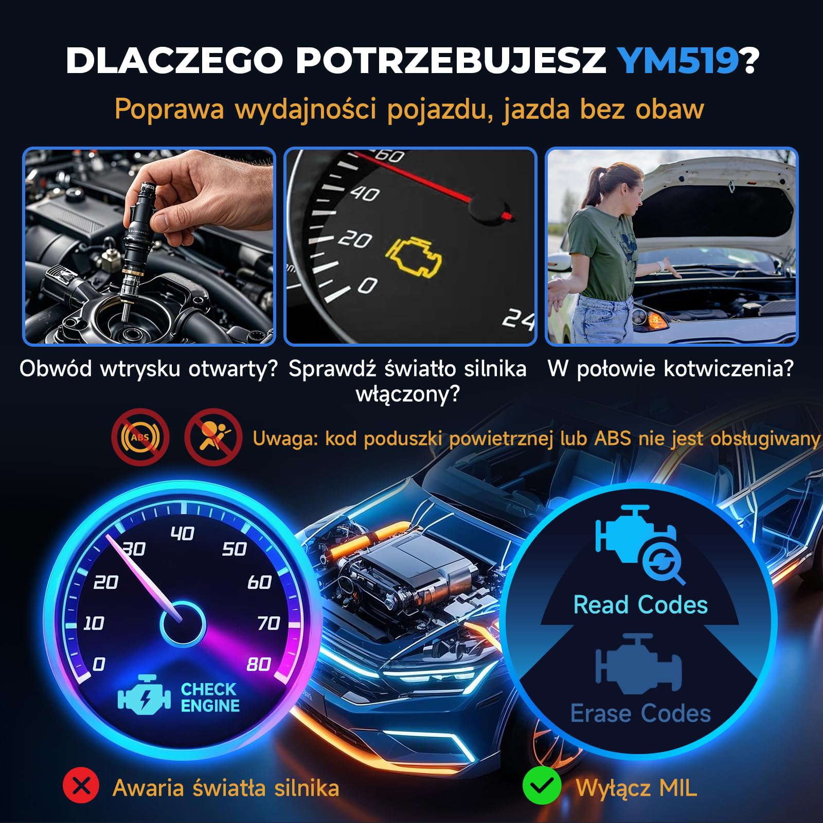 Ulepszony uniwersalny skaner OBD2 z testerem baterii - skaner kodów błędów silnika samochodowego może skanować diagnostycznie, odczytywać i usuwać kody błędów dla 1996 lub nowszego protokołu