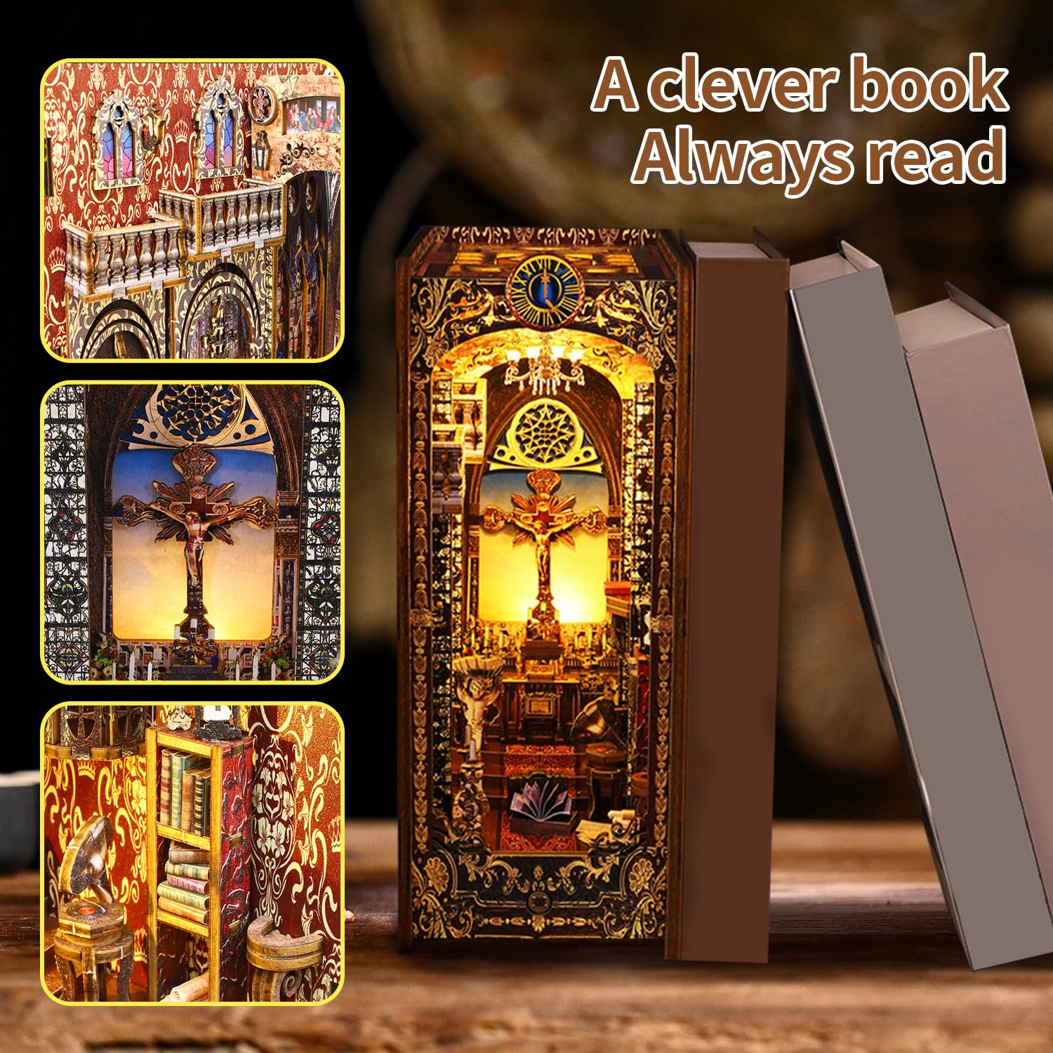 CRIOLPO DIY Book Nook Kit per Casa Delle Bambole Fai da Te in Miniatura Kit di Costruzione di Modellini con Mobili e Luce LED in Legno Book Scaffale Inserto Decorazione Regalo Creativo per Adolescent