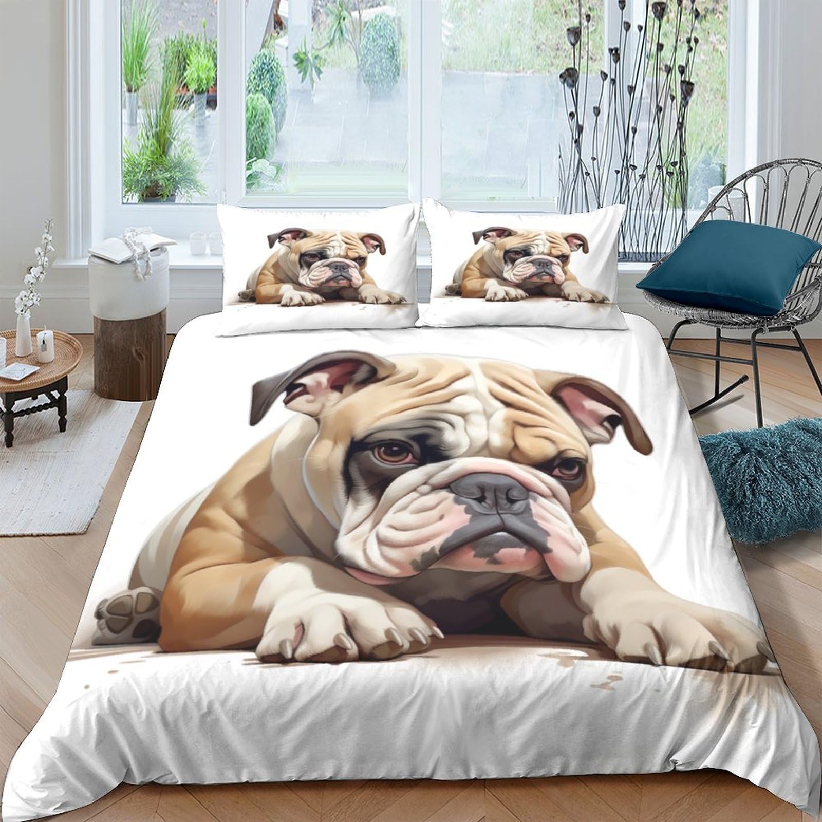 GAOYUCHUN English Bulldog Duvet Cover Set 3 PCS Hotel Quality Quilt Cover Bed Sets Bed Covers with Pillowcases with Zipper Closure Ultra Soft Hypoallergenic Microfiber King（220x240cm）
