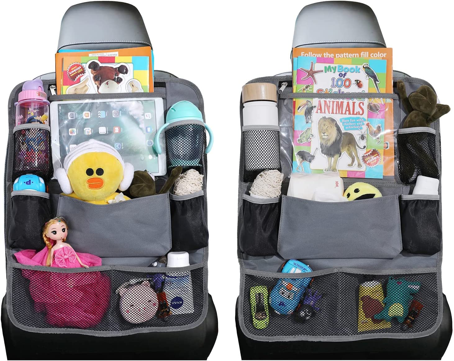 OFKYCar Accessories, Car Seat Organizers and Storage, Car Back Seat Organizer for Toy Bottles Storage with Tablet Holder - Set of 2 (CR06_Gray)