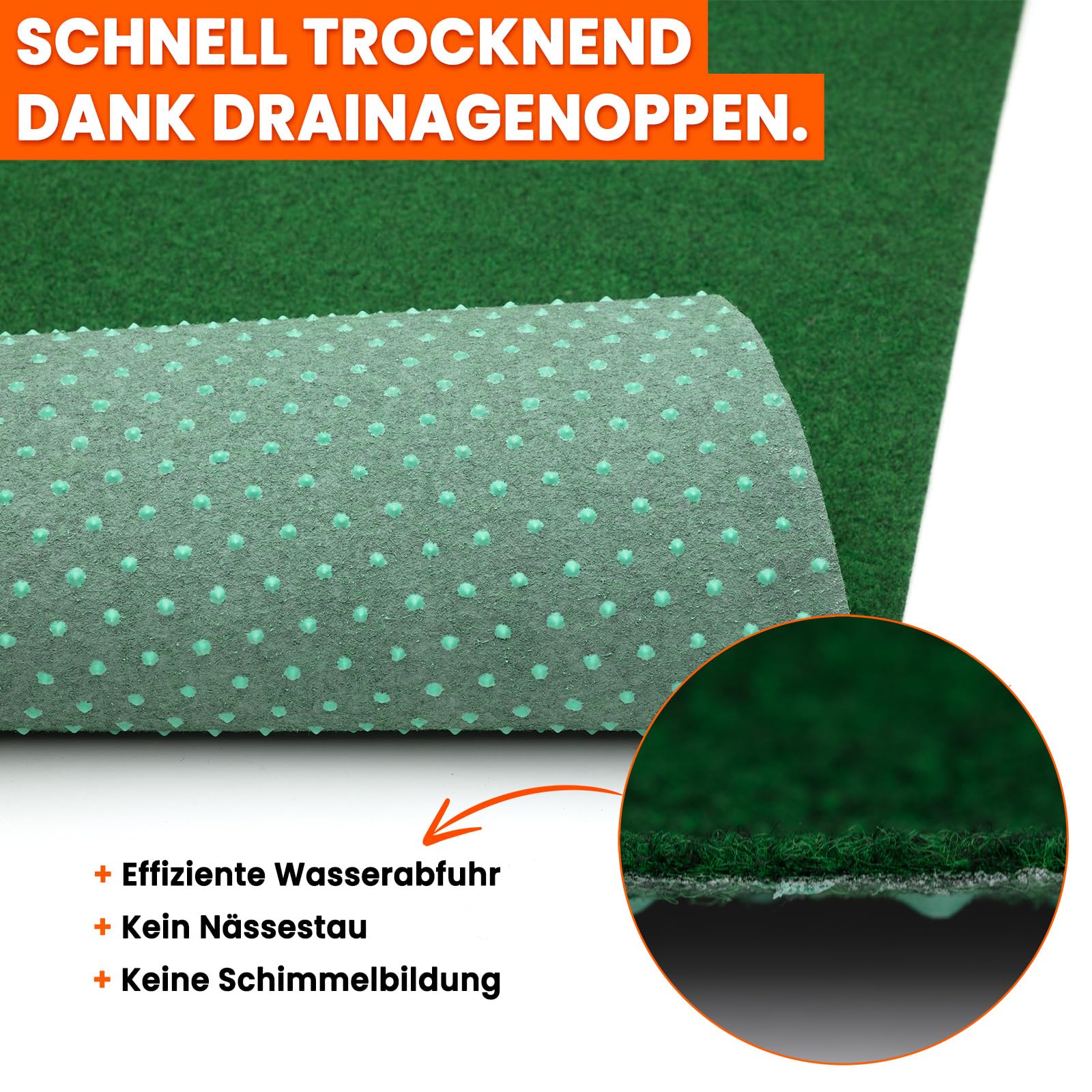 Midori Rasenteppich | Balkonteppich 133 x 500 cm in Grün | Robuster & witterungsbeständiger Kunstrasen-Teppich mit Drainage-Noppen für Balkon Terrasse Outdoor