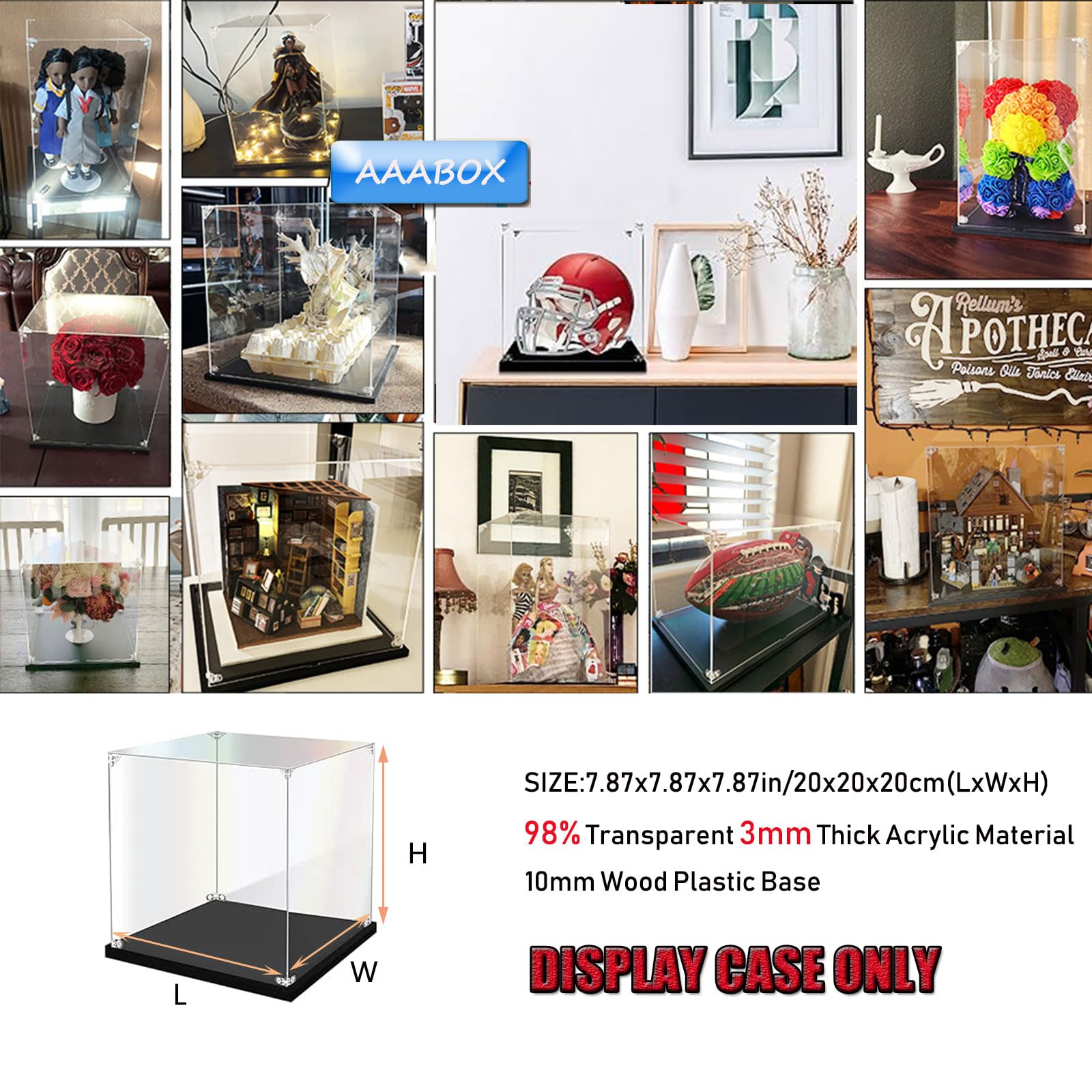 20x20x20cm 3mm Acrylique Vitrine Exposition pour Lego Creative Workbench 21265 Imperial TIE Fighter 75300 Agrabah's Palace 40613 76247 31133, Transparent Boîte de Présentation