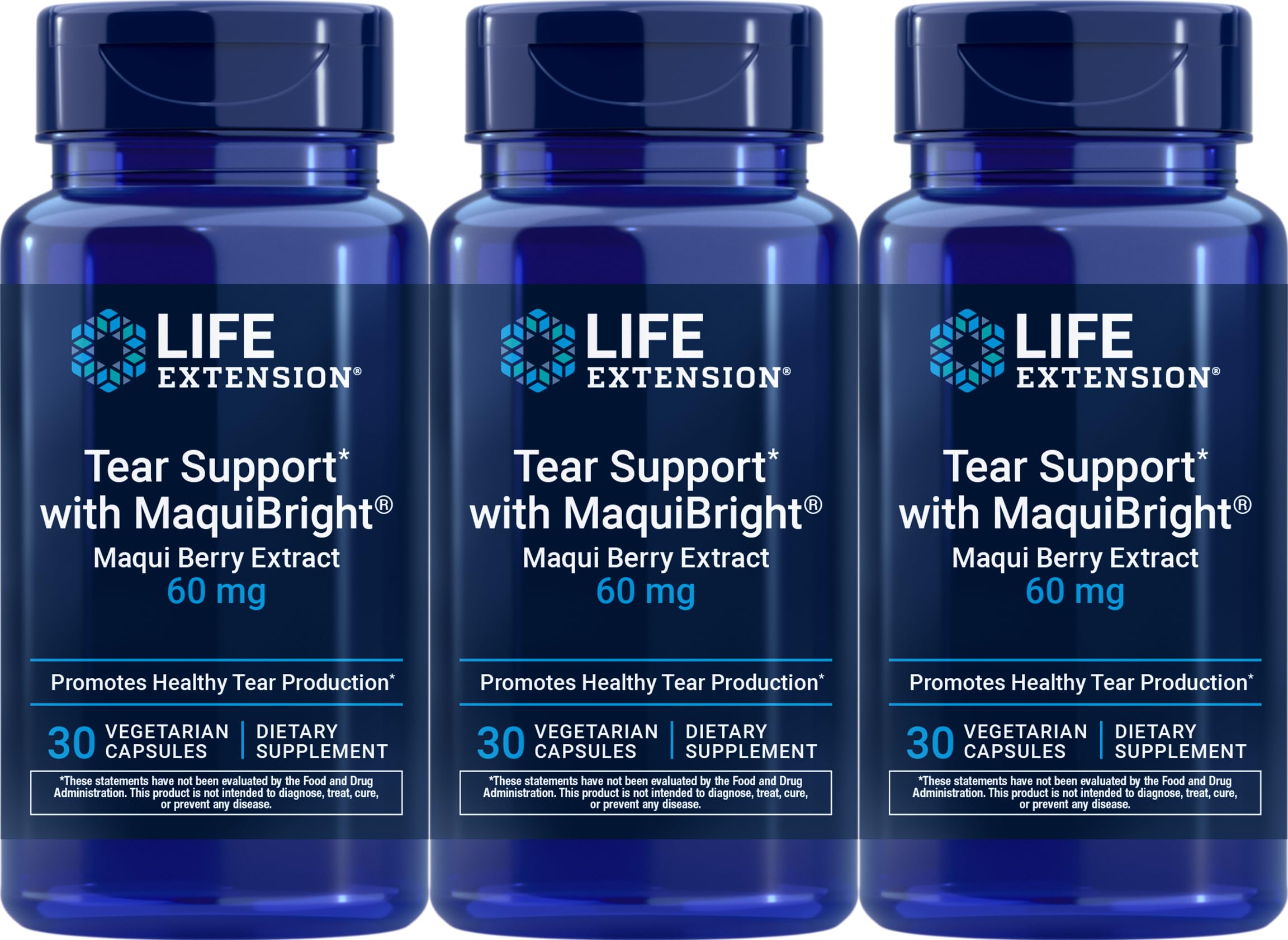 Life Extension Tear Support with MaquiBright 60 mg, 30 Vegetarian Capsules (Pack of 3)