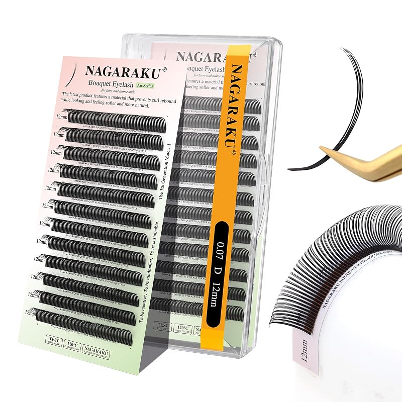 NAGARAKU Extensões de Cílios 5D Flower Spikes 0,07 mm Curvatura D 12 mm