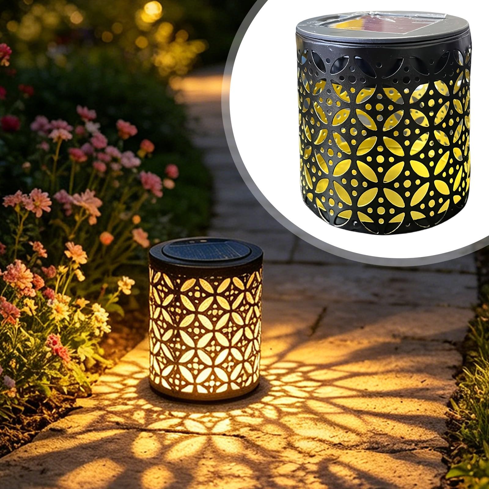Solar Mandala Wall Lights, Fence Solar Lights Projection Lamp Outdoor Decorative, Outdoor Waterproof for Garden Decor Yard Patio Backyard Post (1, Style 2)
