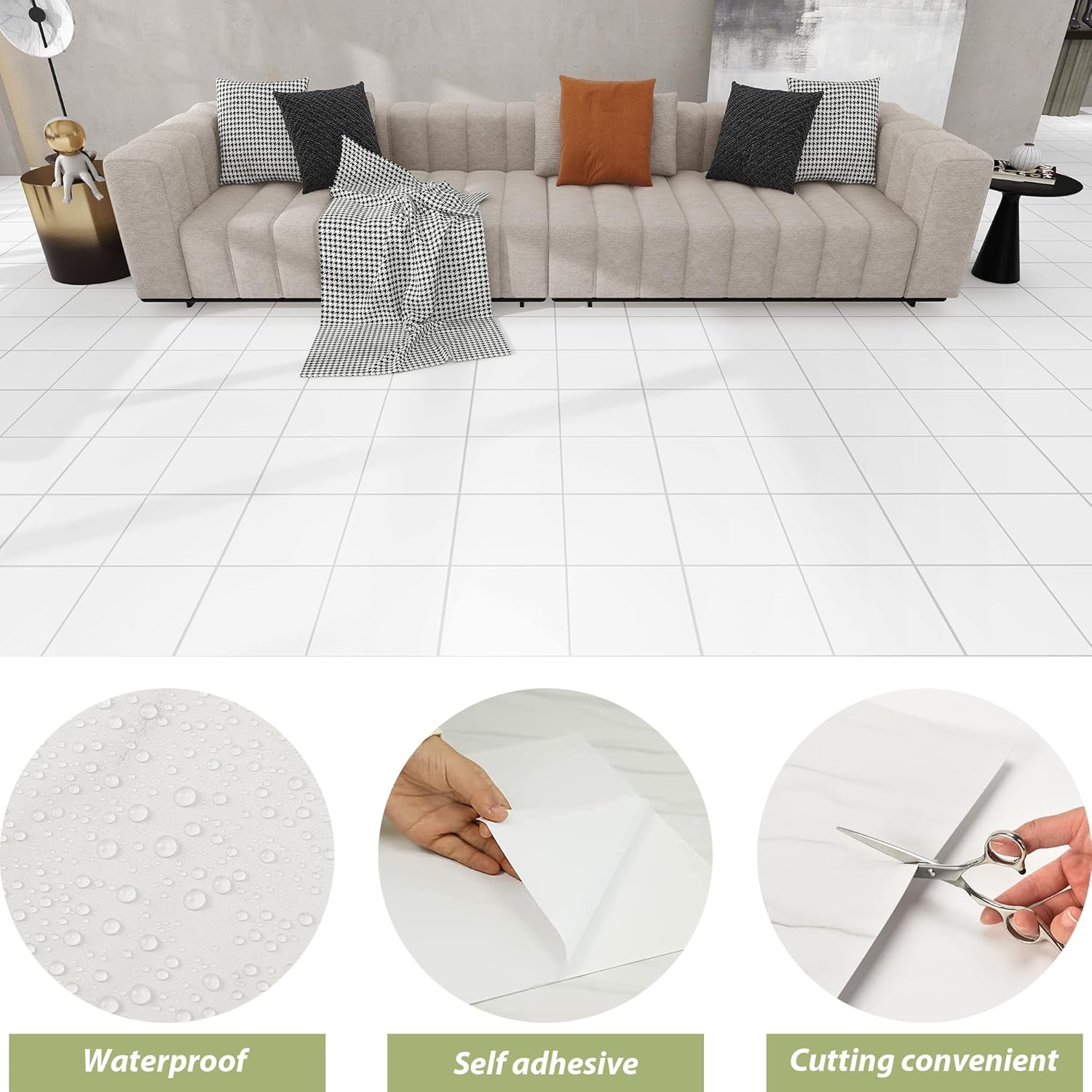Mable Peel and Stick Vinyl Floor Tiles, 12" x 12" Black 20 Pack+White 20 Pack, Marble Pattern - Self Adhesive Vinfl Flooring DIY for for Kichen, Bathroom, Bedroom, Dining Room, Kitchen