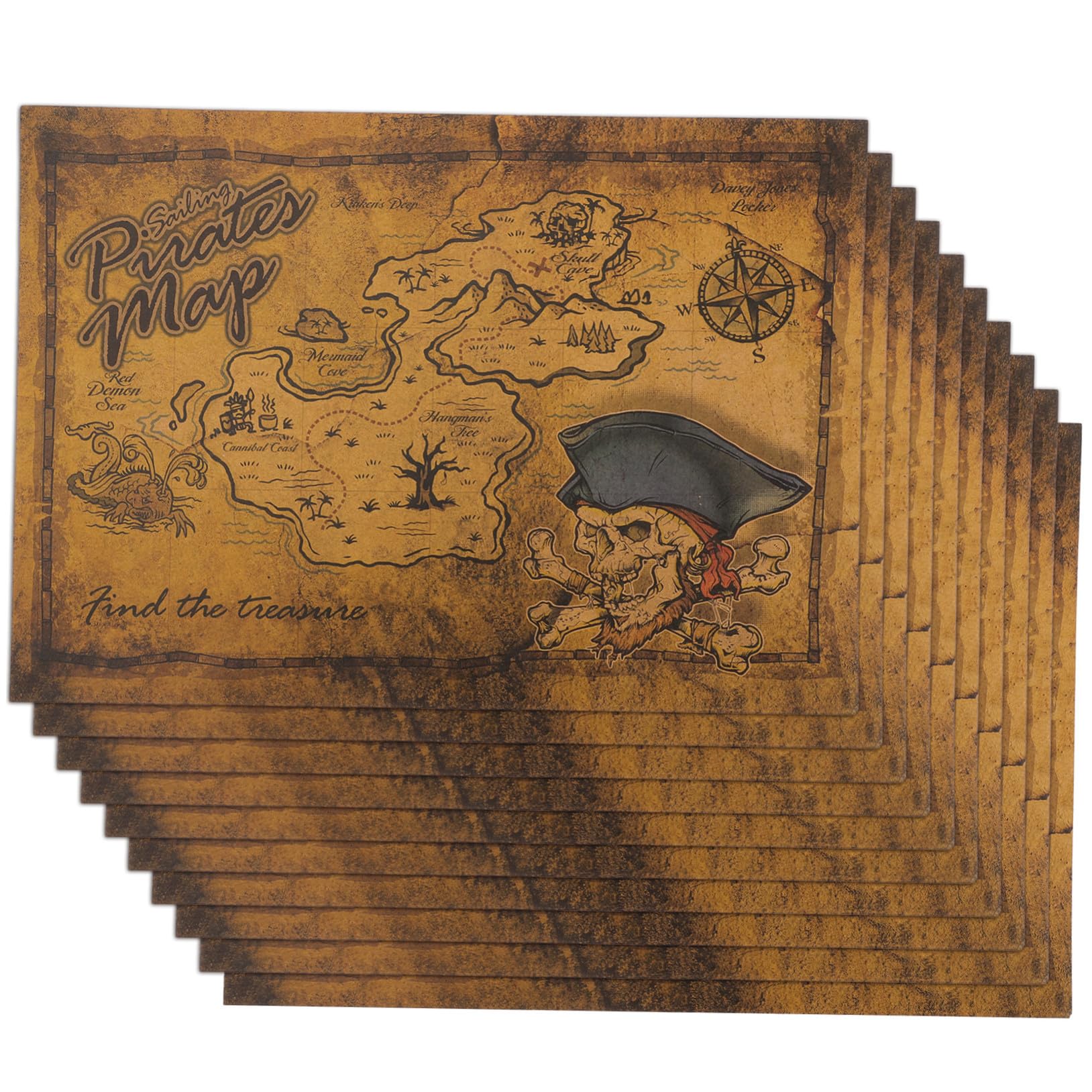 FRCOLOR 10pcs Pirate Treasure Hunting Game Maps for Boys and Girls, Paper Material Easy to Carry Treasure Hunt Props, Halloween Party Supplies and Gift for Children