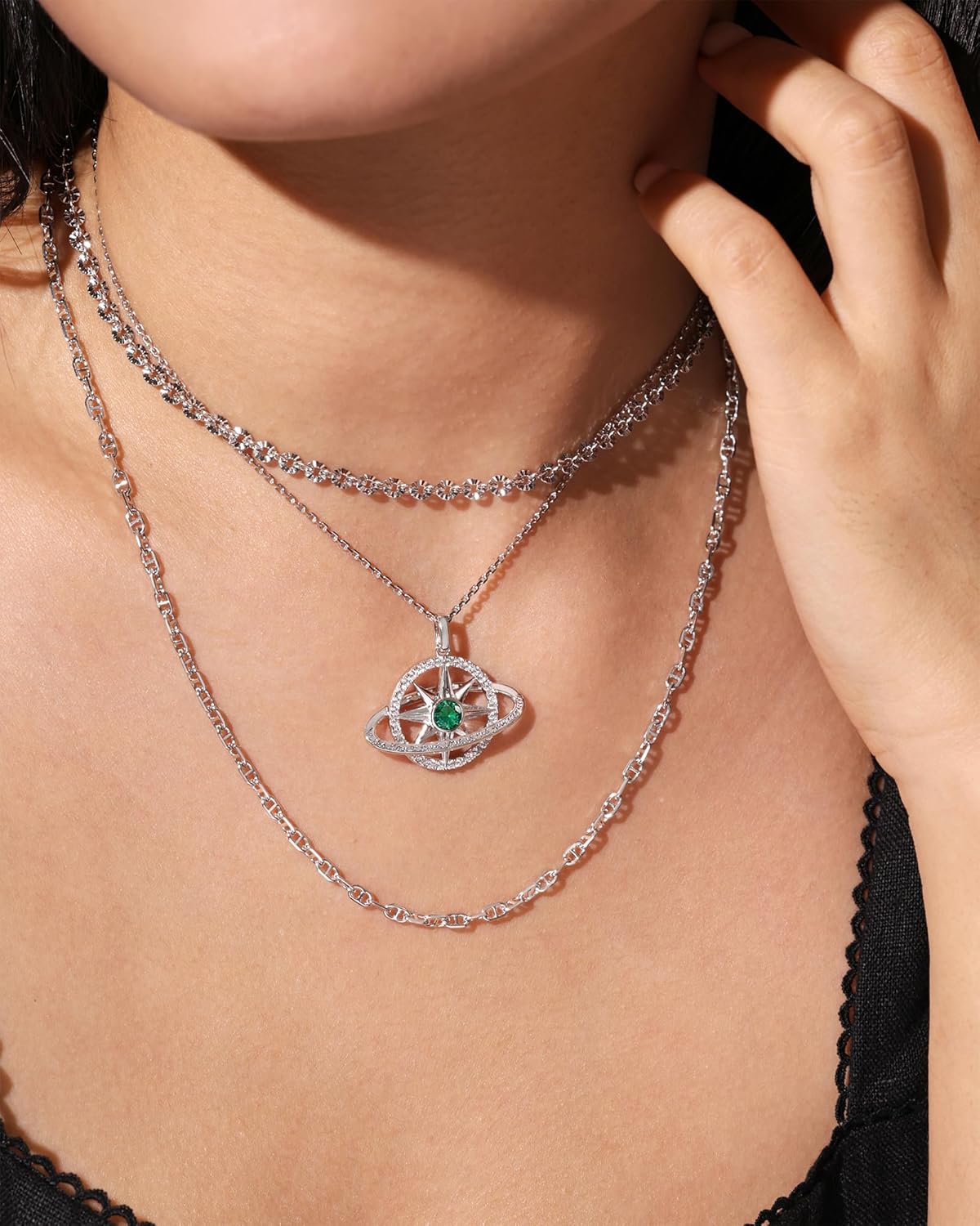 FANCIME Stellar Promise Birthstone Necklace for Women White Gold Plated Sterling Silver Planet Star Pendant Fine Jewelry Anniversary Birthday Mothers Day Gifts for Women Wife Friend Her - Image 3