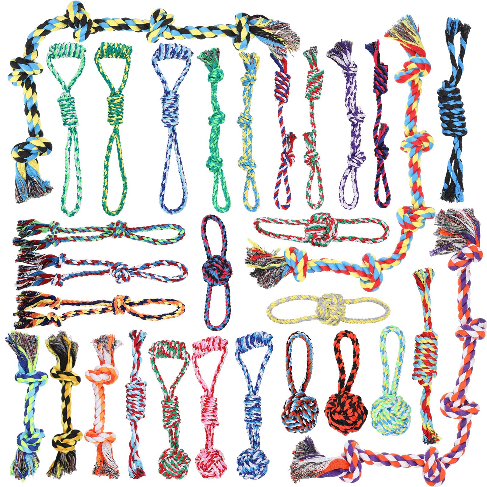 Hiboom 30 juguetes de cuerda para perros para masticadores agresivos, juguetes masticables resistentes para perros medianos y grandes, juguetes de algodón para perros de guerra, para limpieza de