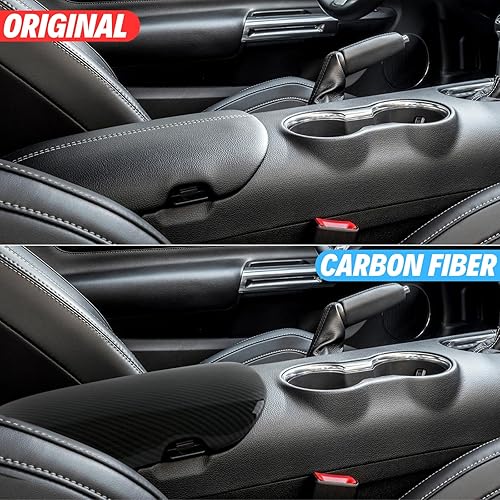Miniatura 4 de Qlhshop Carbon Fiber Center Console Cover Armrest Lid Cover for 2015-2024 Ford Mustang GT/Ecoboost/ S550/ S650/ Shelby GT350/GT350R/GT500