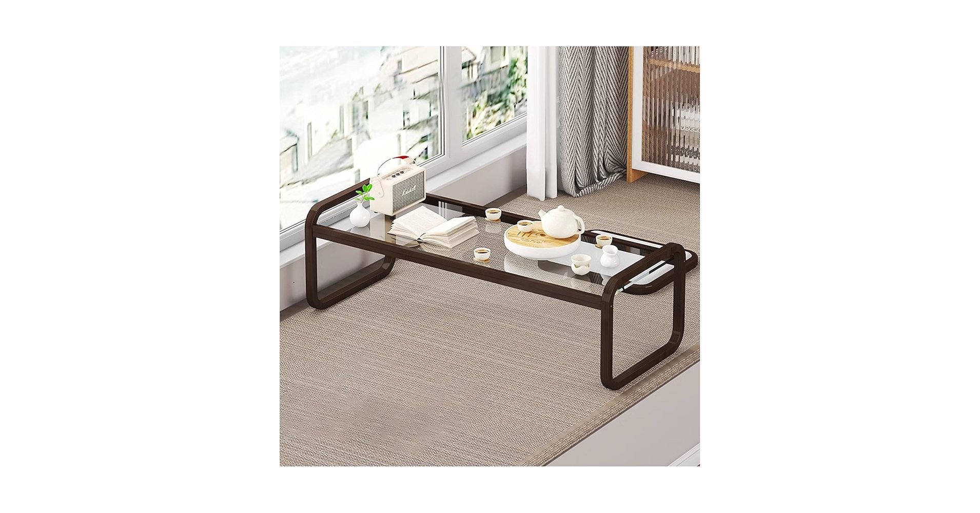 Amazon｜CTREVL 座卓 ローテーブル ガラス 和室 テーブル 竹製 和室