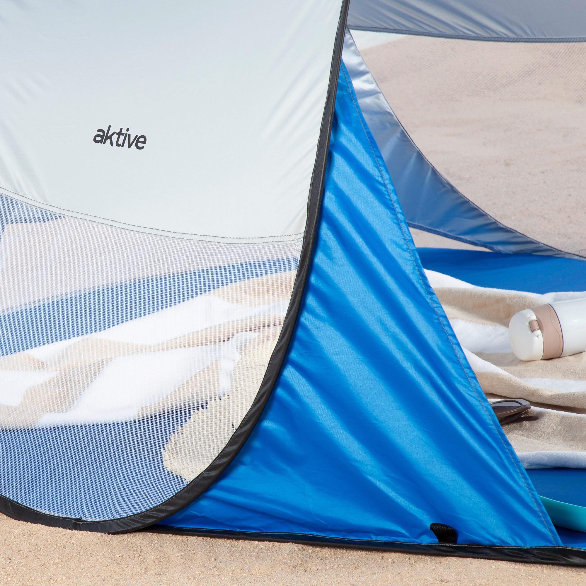 AKTIVE Tenda da spiaggia, Pop up, 120 x 200 x 90 cm, 2 persone, protezione UV50, rivestimento interno argento, include picchetti, colonna d'acqua 300 mm, borsa per il trasporto, tende pieghevoli