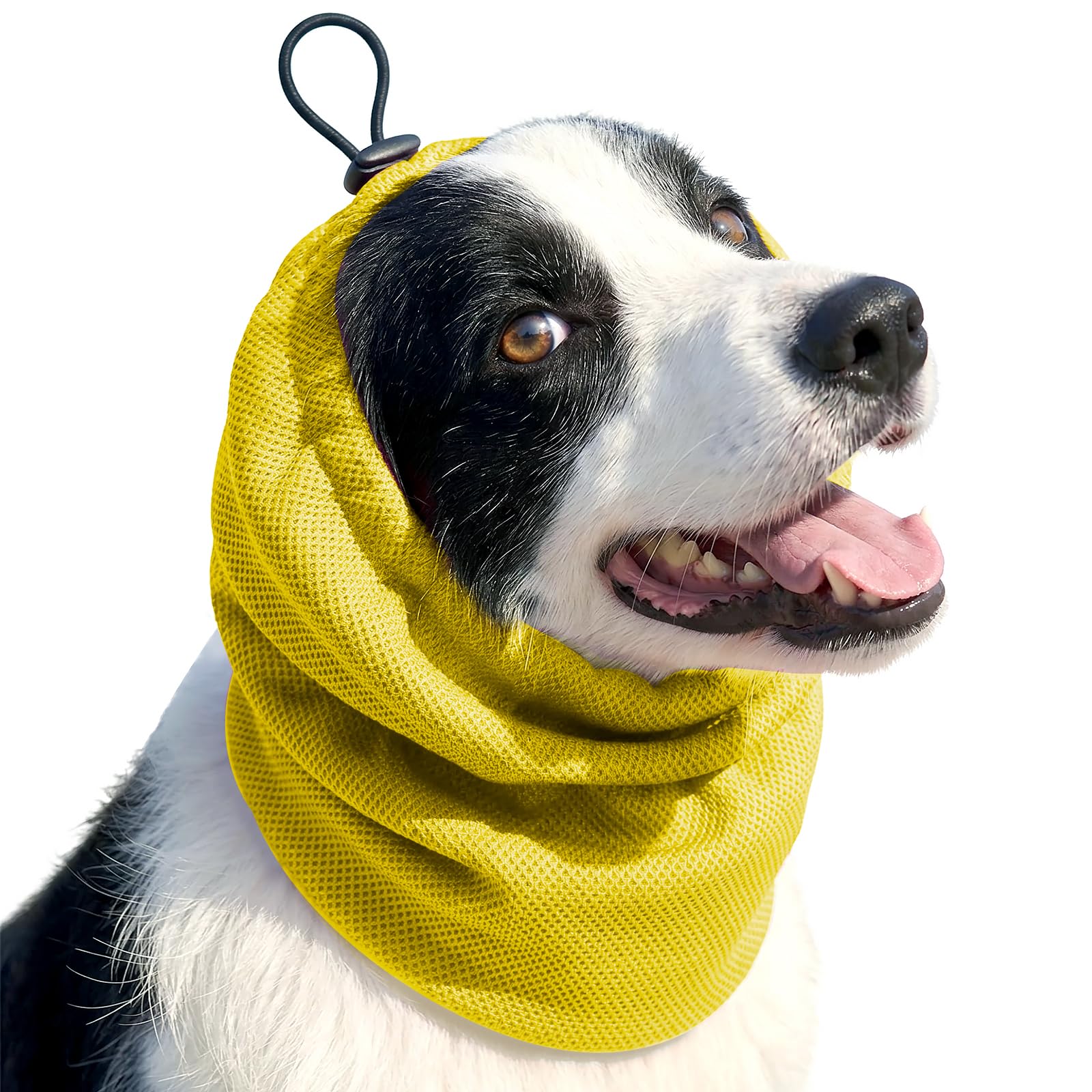 Duuclume Dog Cooling Head Wrap, Elastic Headgear with Water-Retaining Fabric, Adjustable Breathable Pet Ear Cover, Dogs Neck Cover for Summer (Yellow, M)