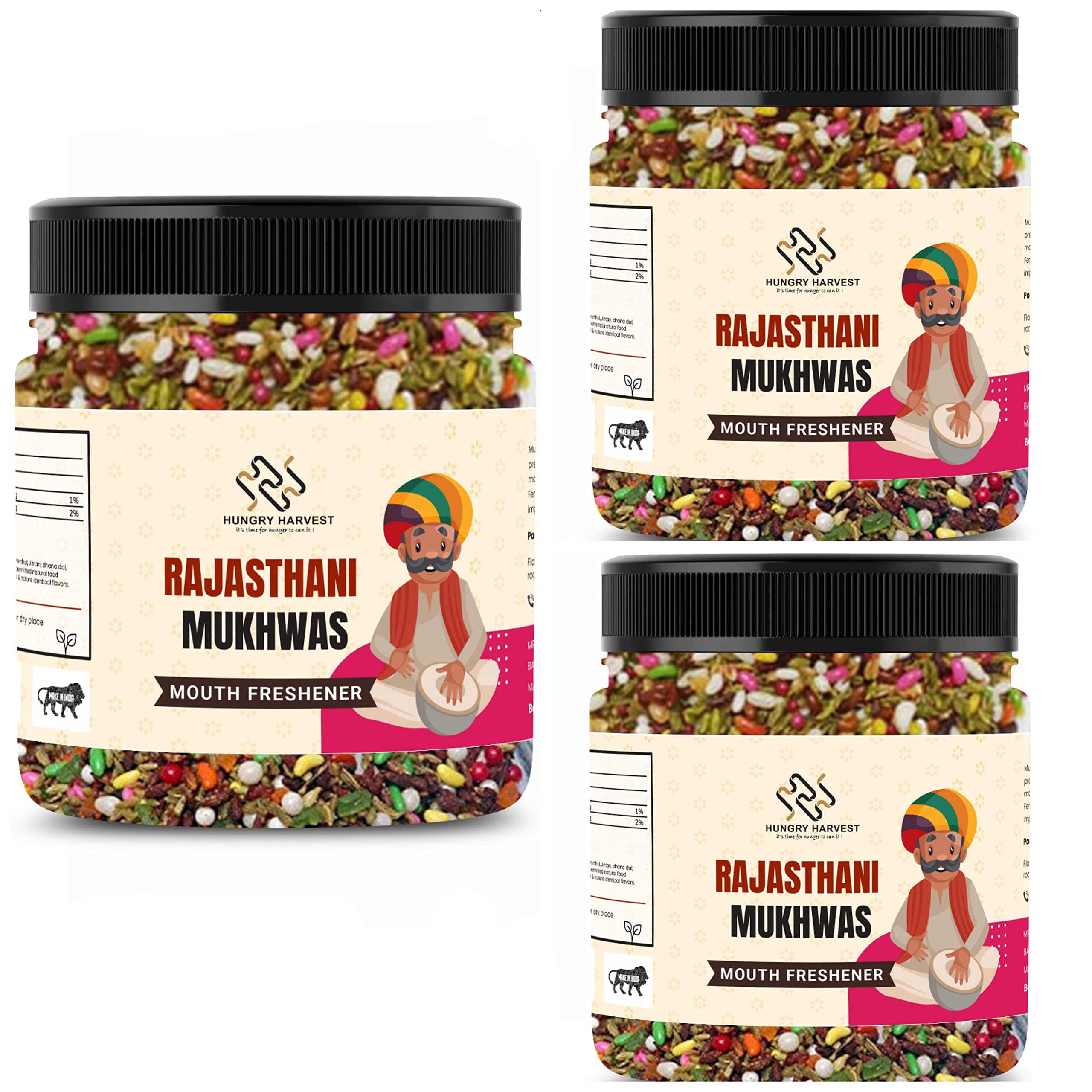 Hungry Harvest Royal Rajasthani mukhwas | Home made Rajashthani mukhwas Mouth freshener [Jar Pack] (900 Grams (Pack of 3 of 300 Grams))