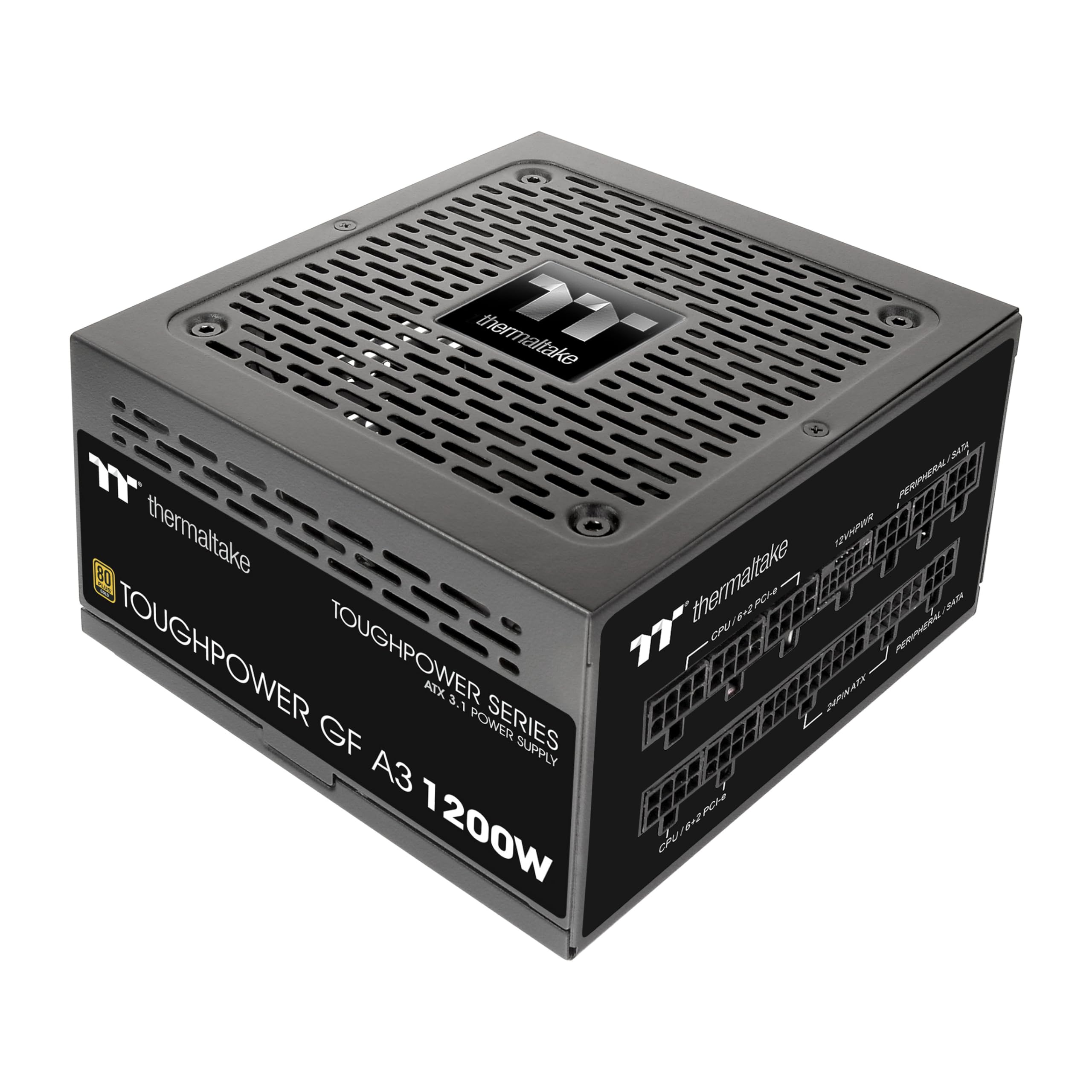 Thermaltake Toughpower GF A3 1200W, True 600W 12VHPWR Connectors on PSU & NVIDIA RTX 40 Series, ATX 3.0/PCI-E 5.0, 80+ Gold, SLI/Crossfire Ready Power Supply, PS-TPD-1200FNFAGU-L, 10 Year Warranty
