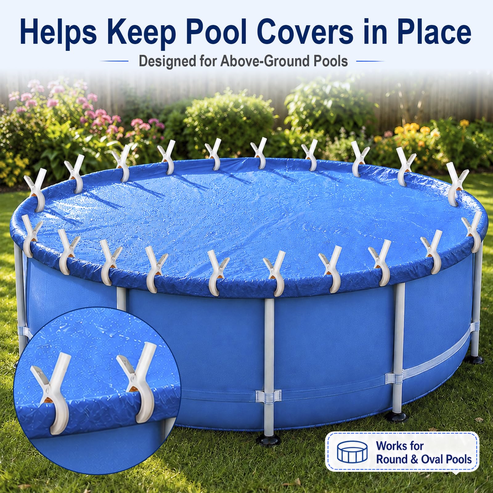 Nerien Lot de 20 grandes pinces de serrage pour piscine - Pinces de fixation pour bâche de piscine - Pinces à ressort - Pince à ressort pour accessoires de piscine