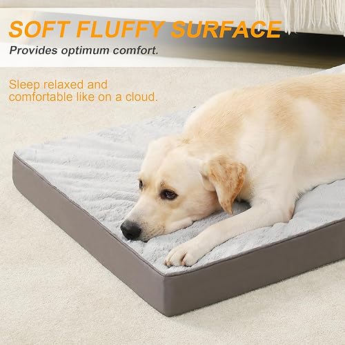 Miniatura 3 de KSIIA Cama ortopédica para perro, impermeable, 41 x 27 pulgadas, gris, felpa de lujo, funda extraíble, cremallera duradera, espuma ortopédica, 3