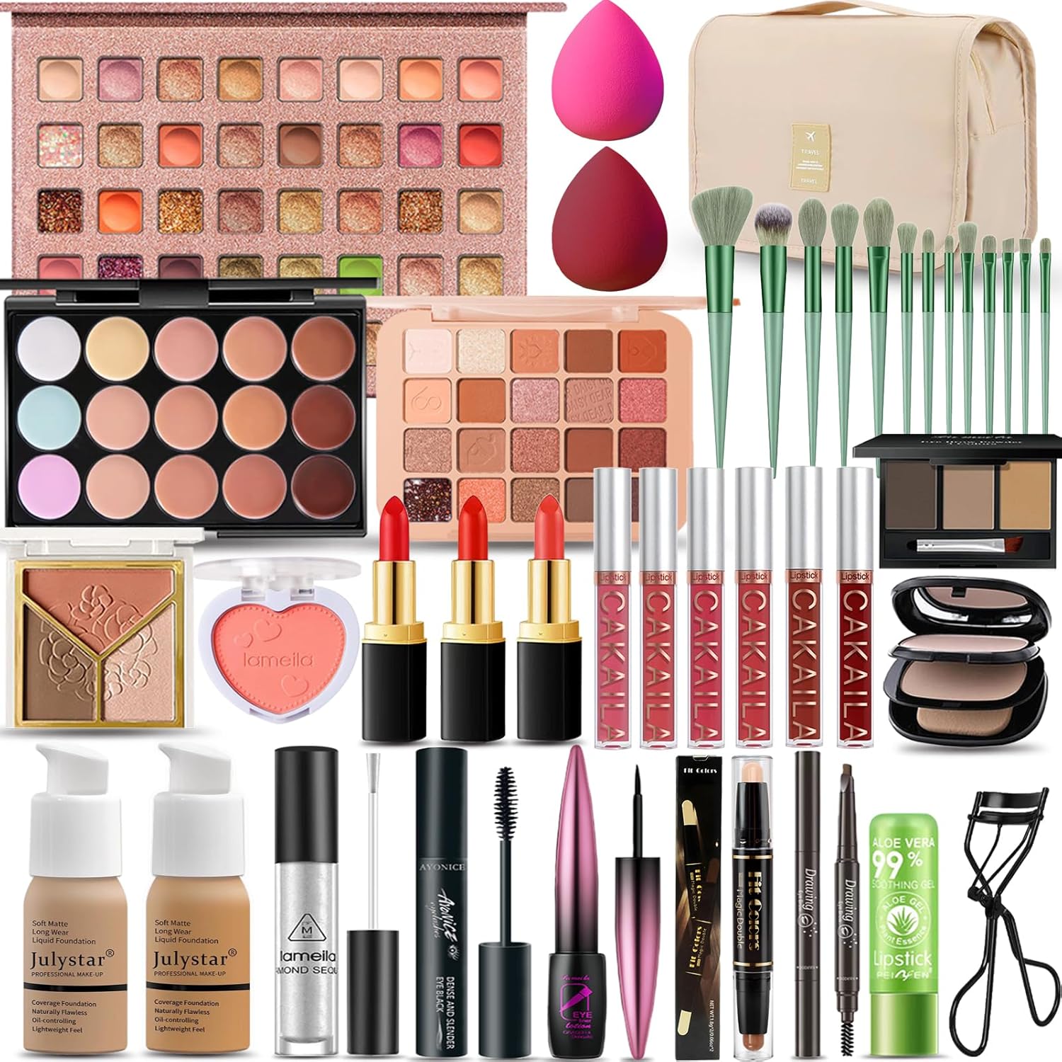 All in One Makeup Kit for Women Full Kit, Professional Travel Makeup Kit for Women & Teens, Foundation Eyeshadow Lipstick Brow Pencil Eyeliner Contour Powder, Complete Make Up Gift Set for Beginners