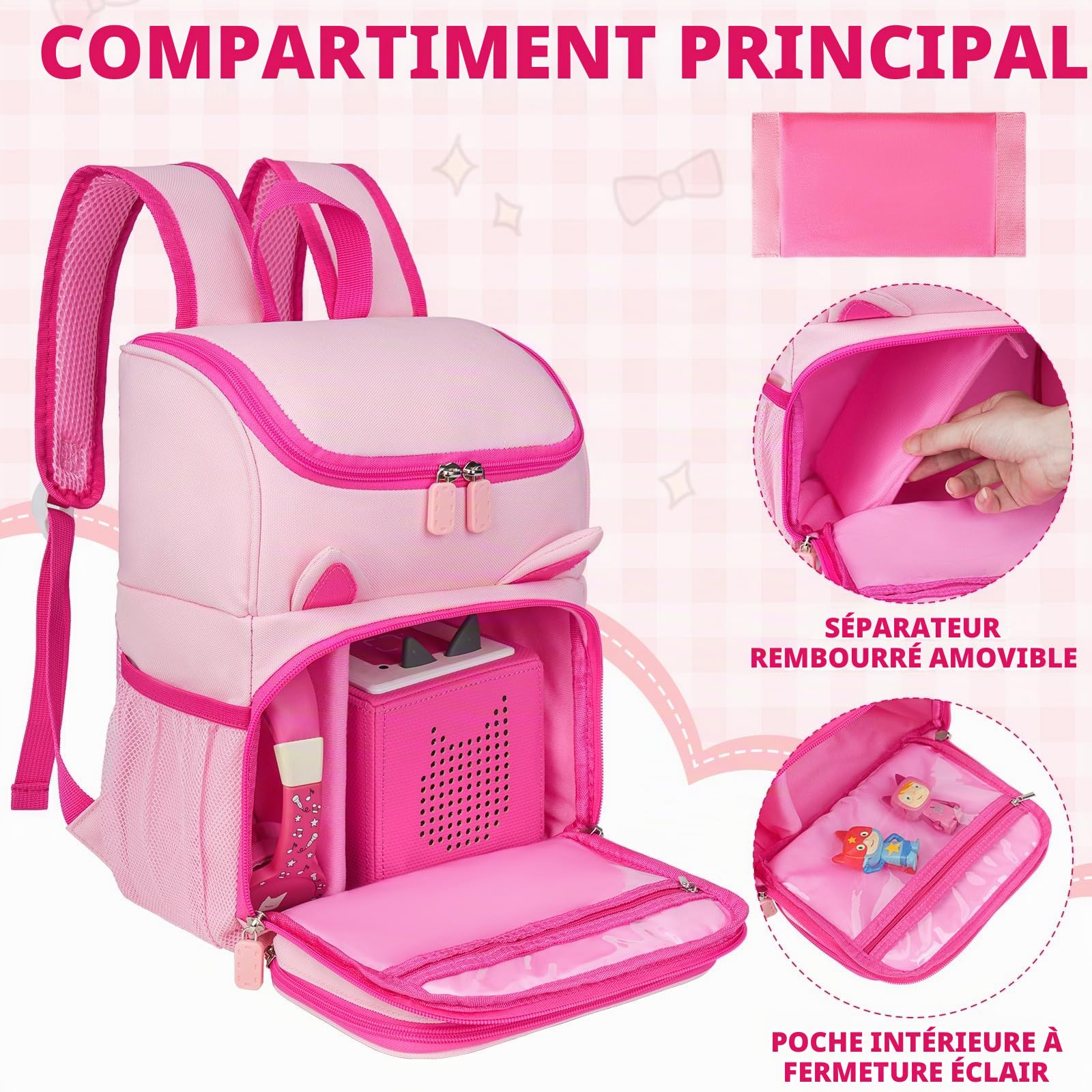 Sac de transport compatible avec le kit de démarrage Toniebox, sac de rangement de voyage compatible avec les figurines Tonies, les écouteurs Tonies et les accessoires, Rose, 9" x 5" x 11.6"