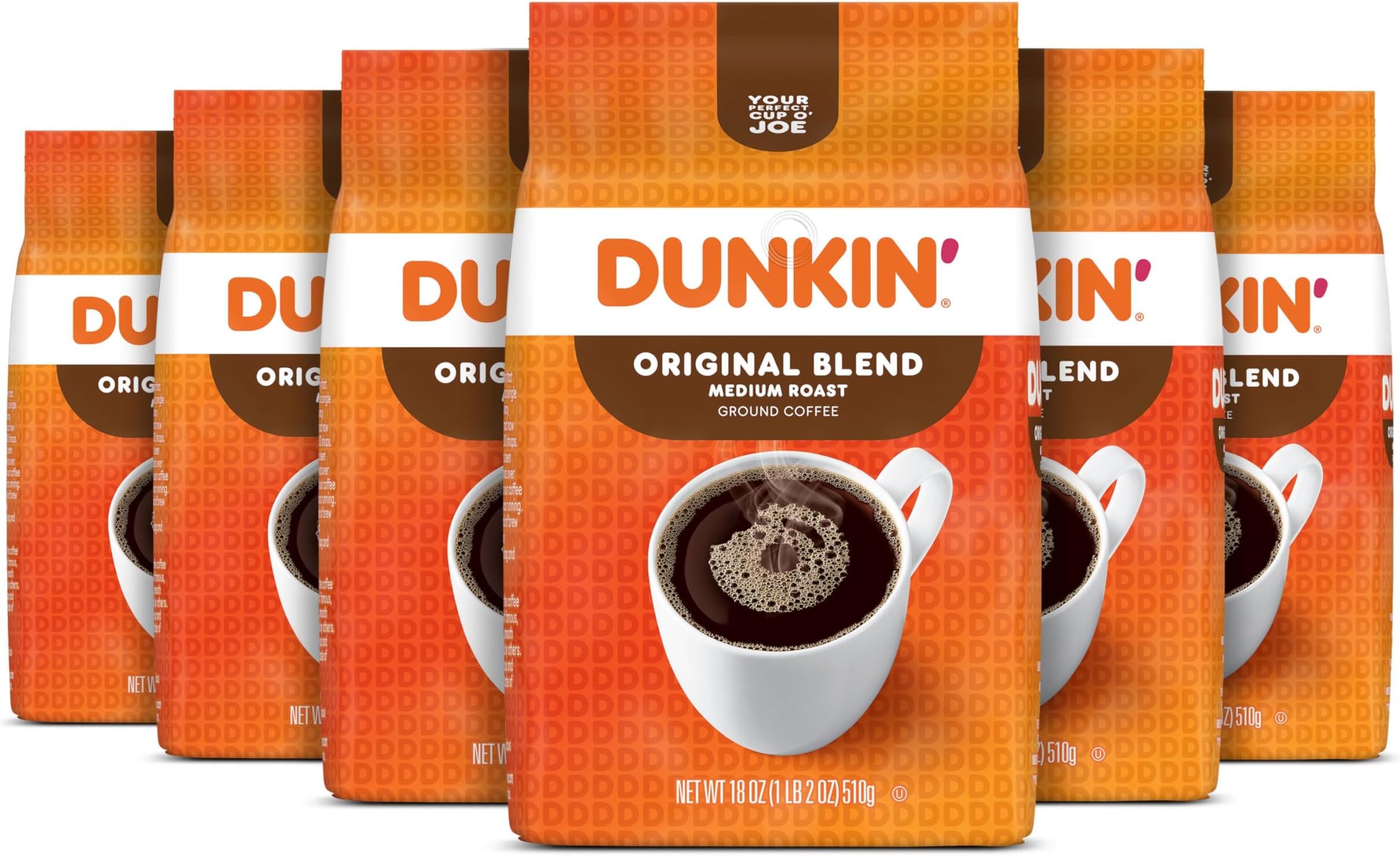 Dunkin' Original Blend Medium Roast Ground Coffee, 18 Ounce (Pack of 6)