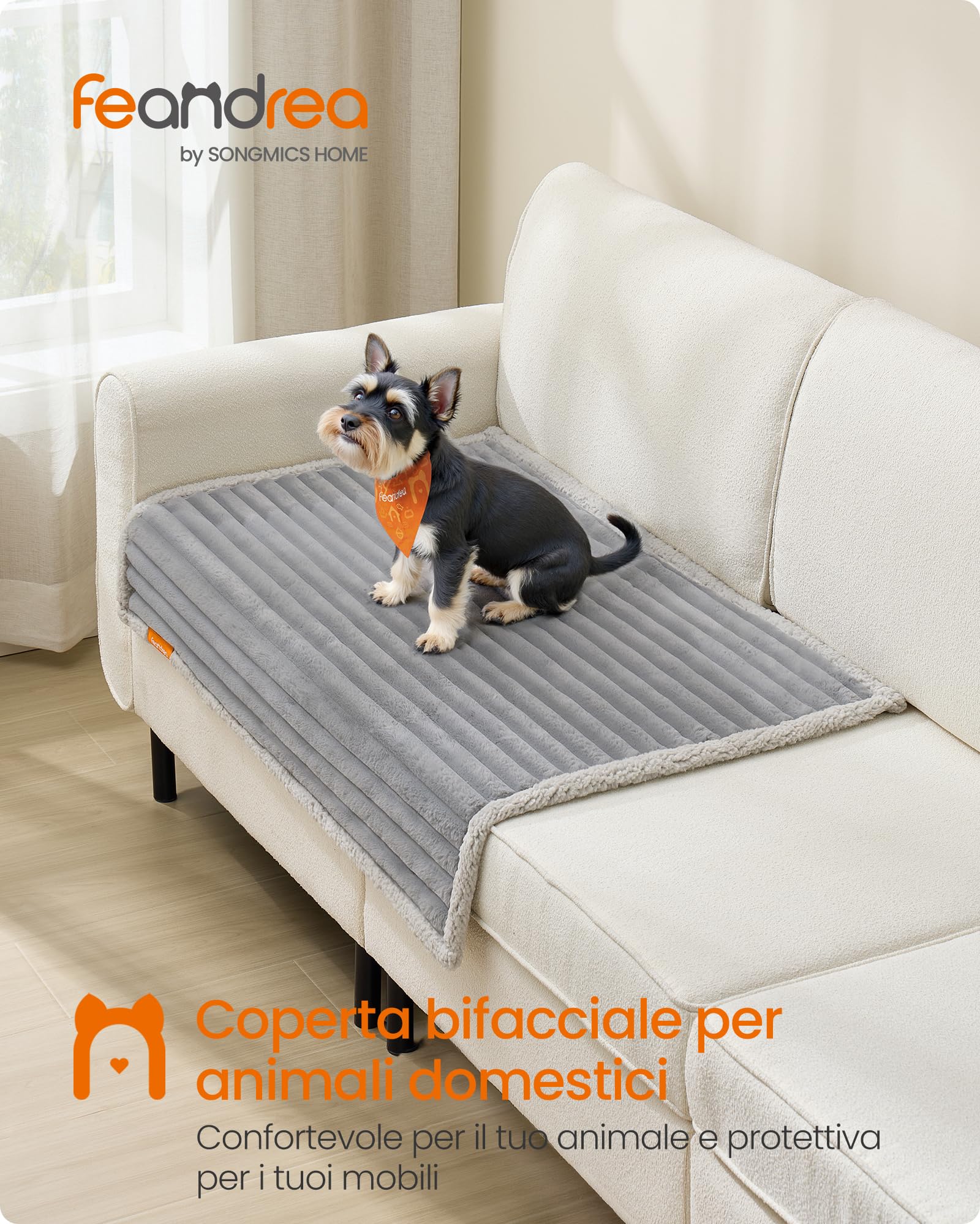 Feandrea Tappeto Impermeabile per Cani, Coperta Reversibile di Taglia M, 102 x 73 cm, per Cani in Miniatura e di Taglia Piccola, Copridivano, Lavabile, Grigio Tortora e Grigio Chiaro PPB034G01