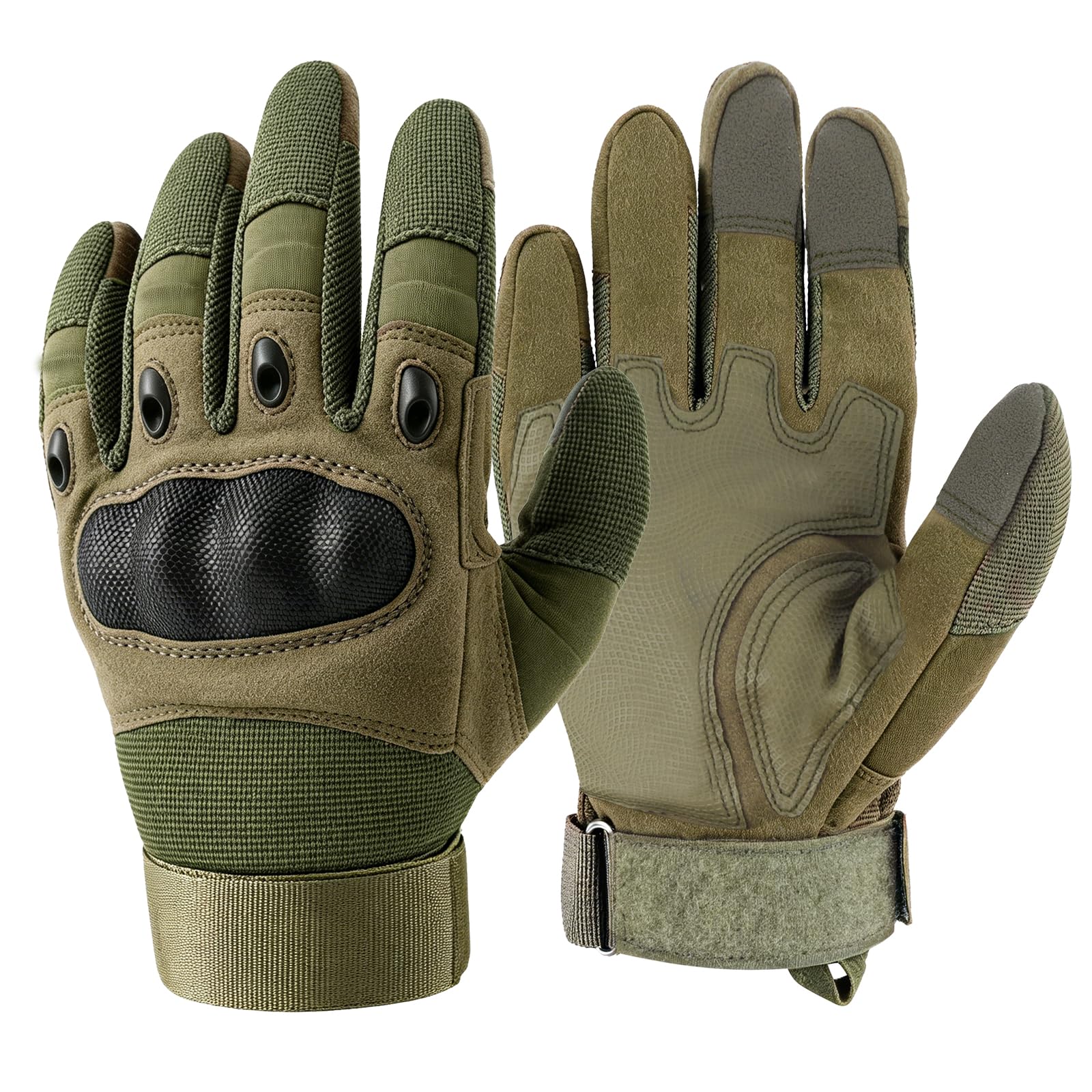 GES Gants de moto, gants de moto tactiles pour hommes avec doigts à écran tactile VTT conduisant des gants de motocross (Armée Verte, L)