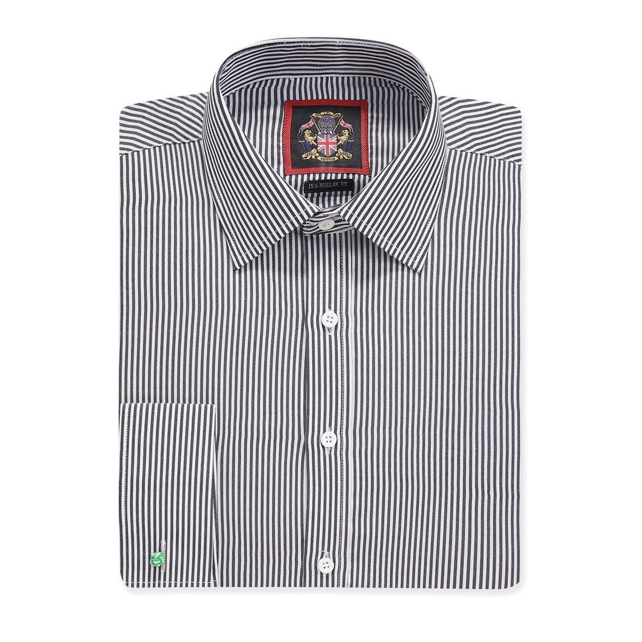 Janeo British Apparel Nos Tibi Serviat Uk Co Men's Grey (Classic Formal) Double Cuff Windsor Fine Stripe Formal Dress Shirts, Regular Fit, Stripe Pattern, Traditional Tailoring, Easy Care Fabric By Janeo British Apparel. (Grey, 18.0 In, Double Cuff)
