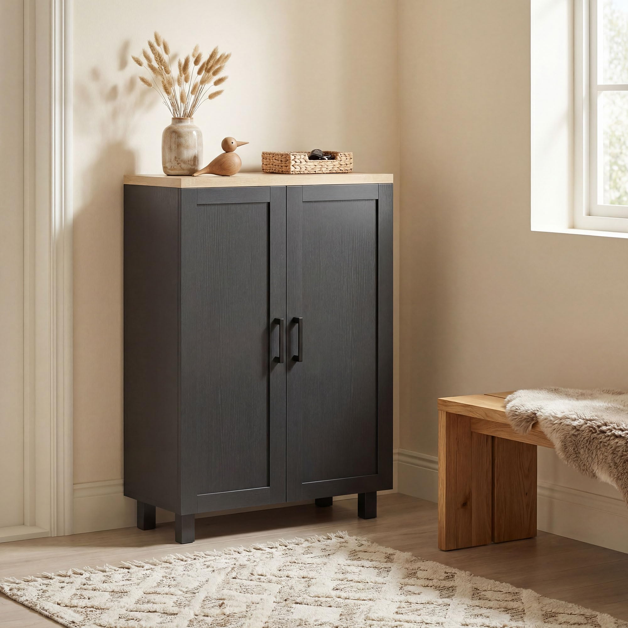 HOMCOM Aparador de 2 Puertas, Aparador de Salón Estrecho, Armario de Cocina con Estante Ajustable, para Cocina, Entrada, Dormitorio, 60x30x90 cm, Negro