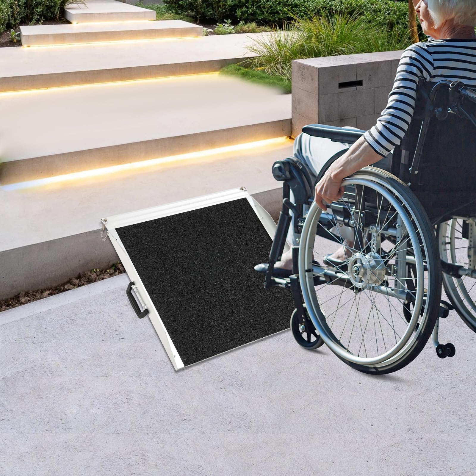 Rampa per sedia a rotelle, rampa per sedia a rotelle, rampe portatili per sedie a rotelle per scale ostacoli casa passi 62x73x5 cm
