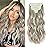 FLIACE Hair Extensions Clip ins, 6 PCS Wavy Extensions, Light Gray&Ash Blonde&Light Brown Thick Hair, Blends Well Hair Extensions (24Inch, 6PCS, Ash Blonde)