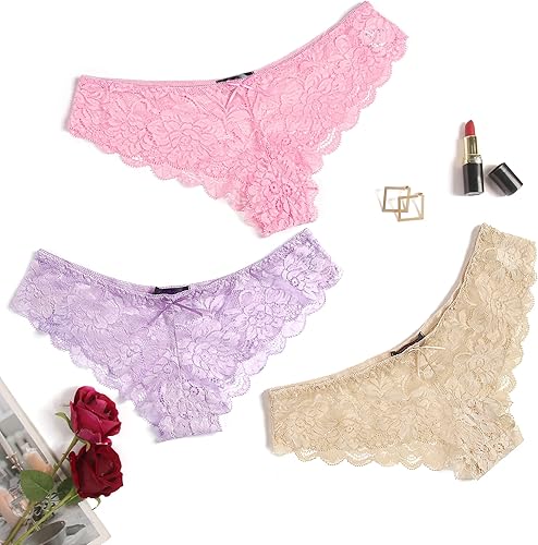 Miniatura 7 de Avidlove Bragas de Encaje Floral para Mujer Ropa Interior Sexy Hipster Bragas de Bikini Atrevidas Cintura en Forma de V Tangas