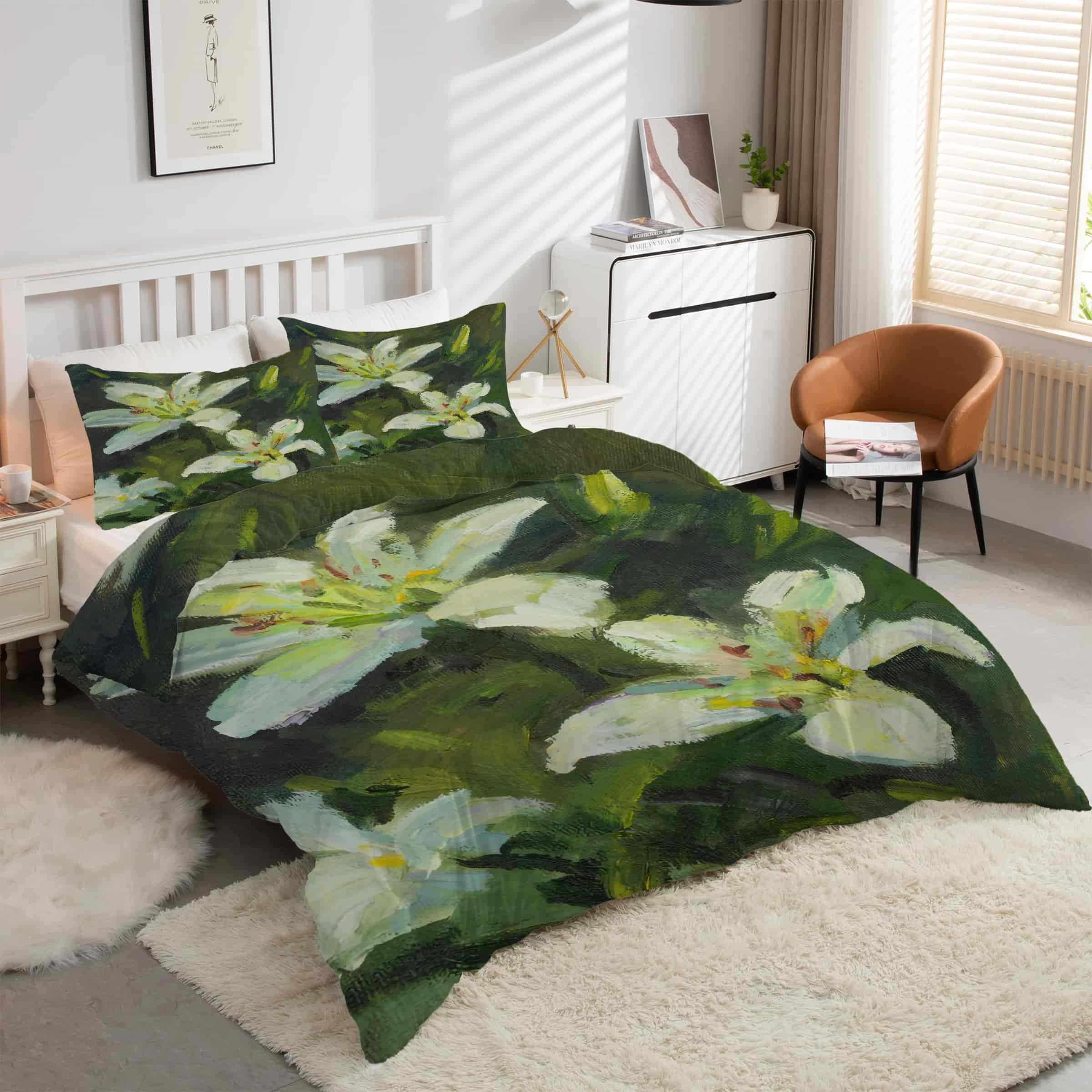 Housse de couette 240 x 260 Lys au tissage microfibre supérieur et finitions zippées