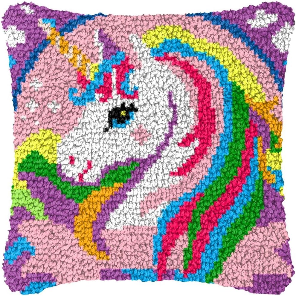 Howie's Latch Hook Kit, DIY Santa Claus Pillow Crochet Yarn Kits for Adults, Color Preprinted Pattern Embroidery Sofa Cushion Cover (Christmas-Santa Claus, 16.93 x 16.93 inch)