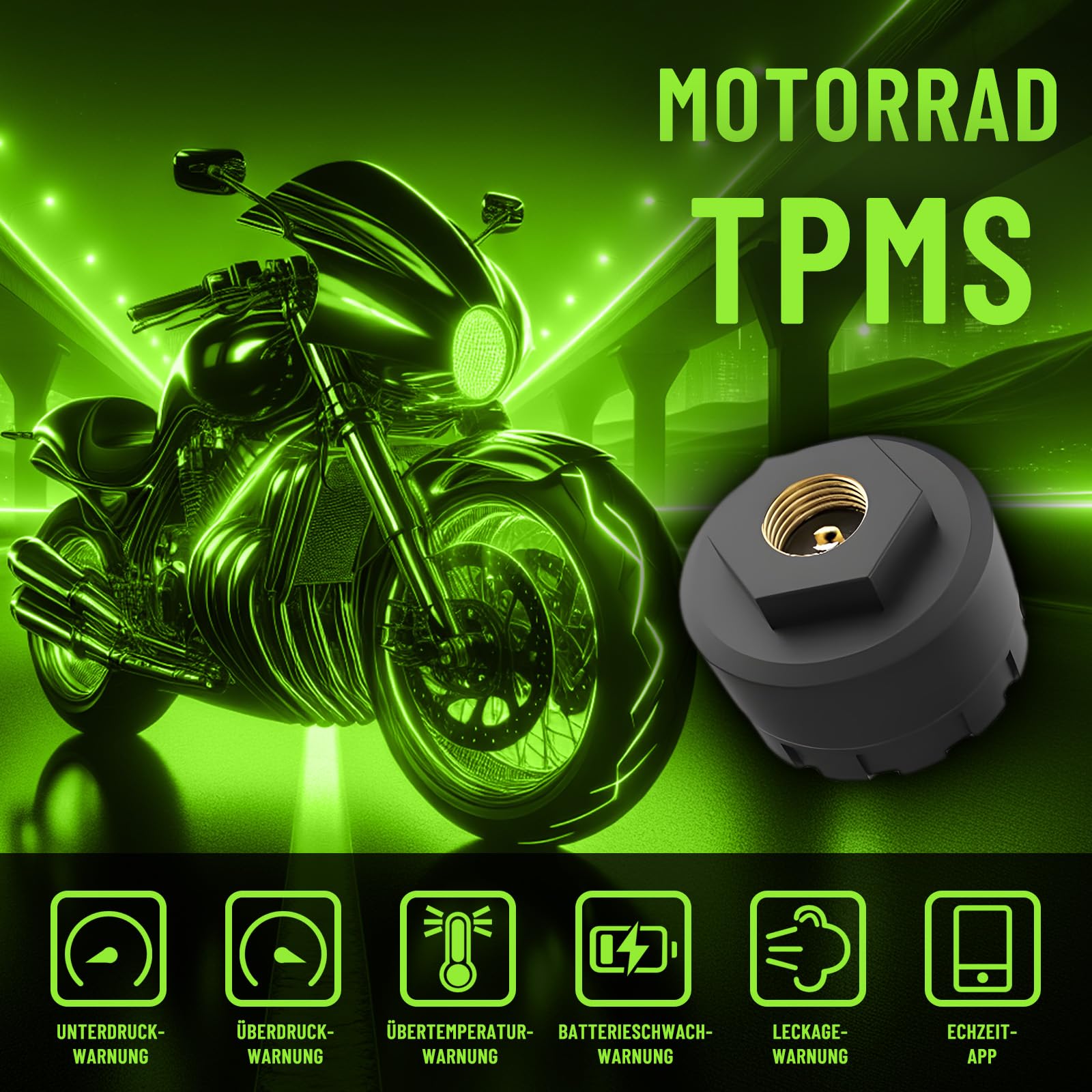 Sistema di controllo della pressione degli pneumatici TPMS per moto, connessione wireless Bluetooth 5.0, visualizzazione della pressione degli pneumatici e della temperatura in tempo reale con allarme
