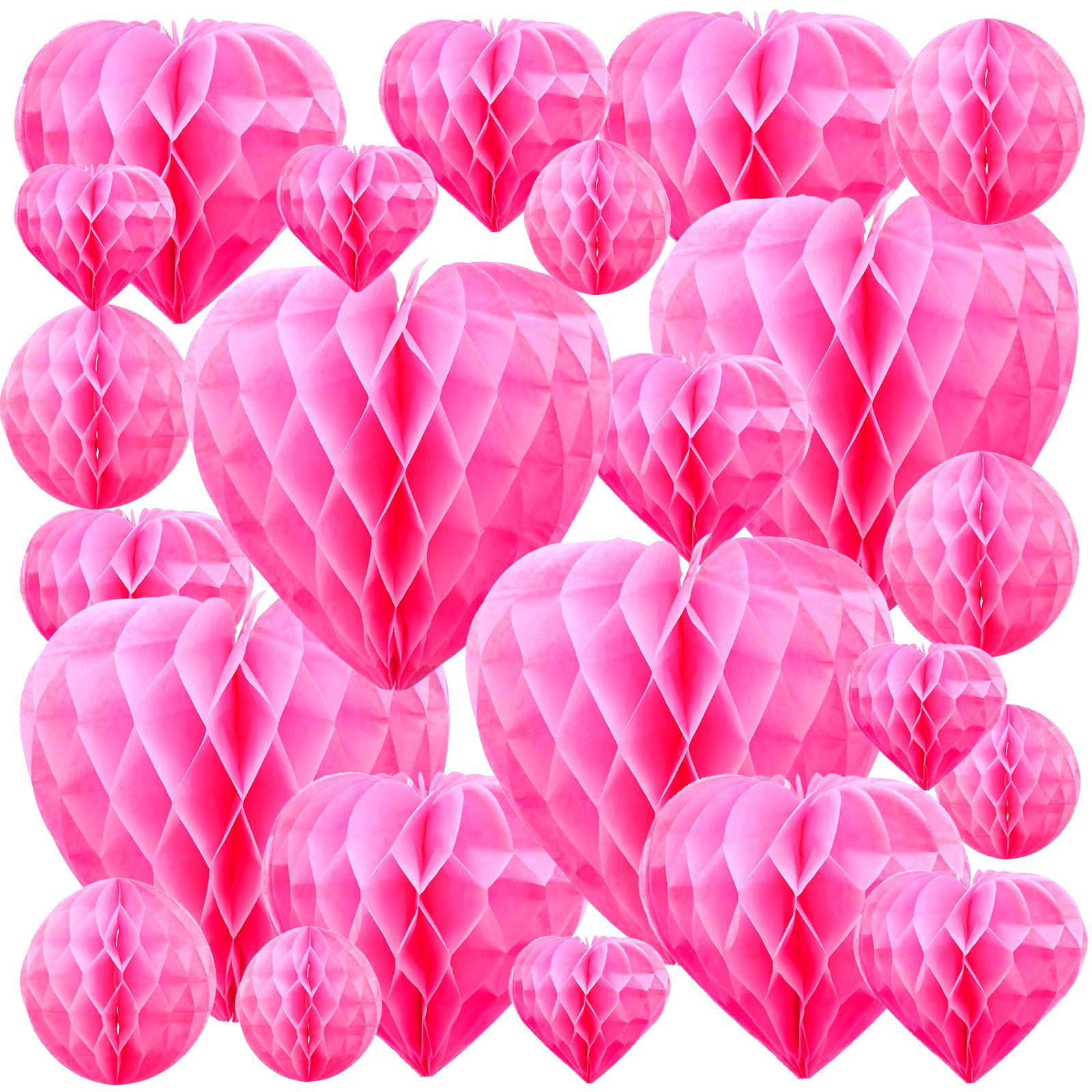 Yexiya Wabenbälle zum Valentinstag, Papier-Pompons, Wabenbälle, Dekorationen, Herzen, Dekorationen, Herzen, Seidenpapier für Verlobung, Hochzeit, Brautschmuck, Geburtstag, Rosa, 36 Stück