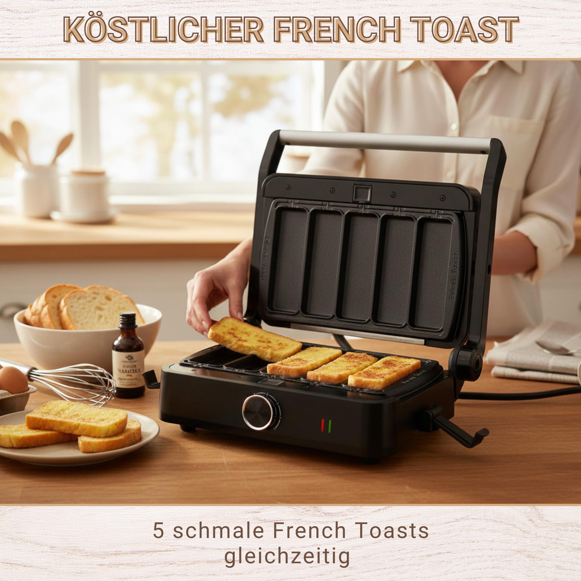 Syntrox French Toast Kombigerät Multifunktionsmaker mit Wechselplatten, Kontaktgrill Edelstahl, Multifunktions Sandwichmaker, mit austauschbaren Platten, multifunktionales Küchengerät