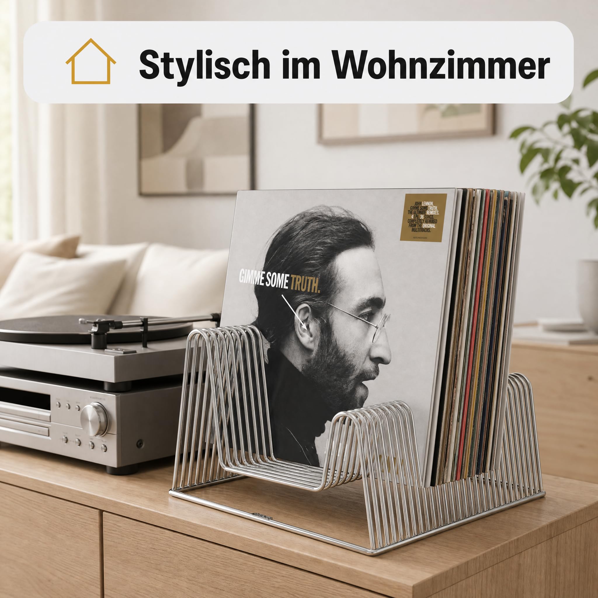 Zomo VS-Rack Wave Vinylständer aus Stahl – 300 x 300 x 220 mm - Chrom - Schallplattenständer für 29–40 LPs – Modernes LP Regal mit Rippenstruktur – 2 Sortieroptionen