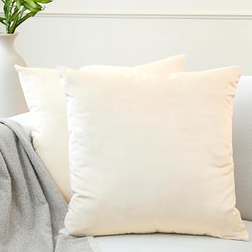 Encasa Homes Velvet Cushion Covers Set of 2 40 x 40 cm Cream Plain Soft and Smooth Washable Square Large Scatter Cushion Covers for Couch Sofa Chair Bed and Living Area