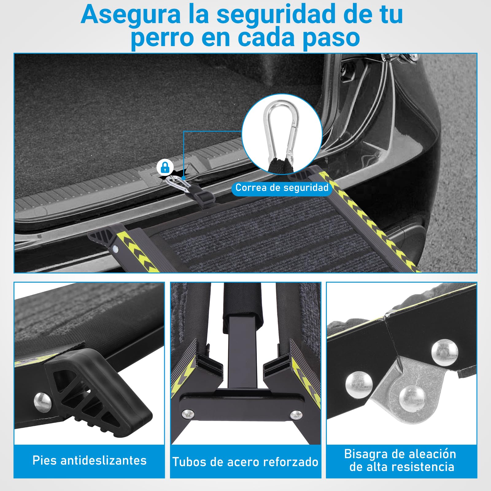 Rampa para Perros Coche Plegable con Bandas Reflectantes, 160 x 44 cm, Soporta hasta 70 kg, Ligera y Antideslizante, Apto para Coche, SUV