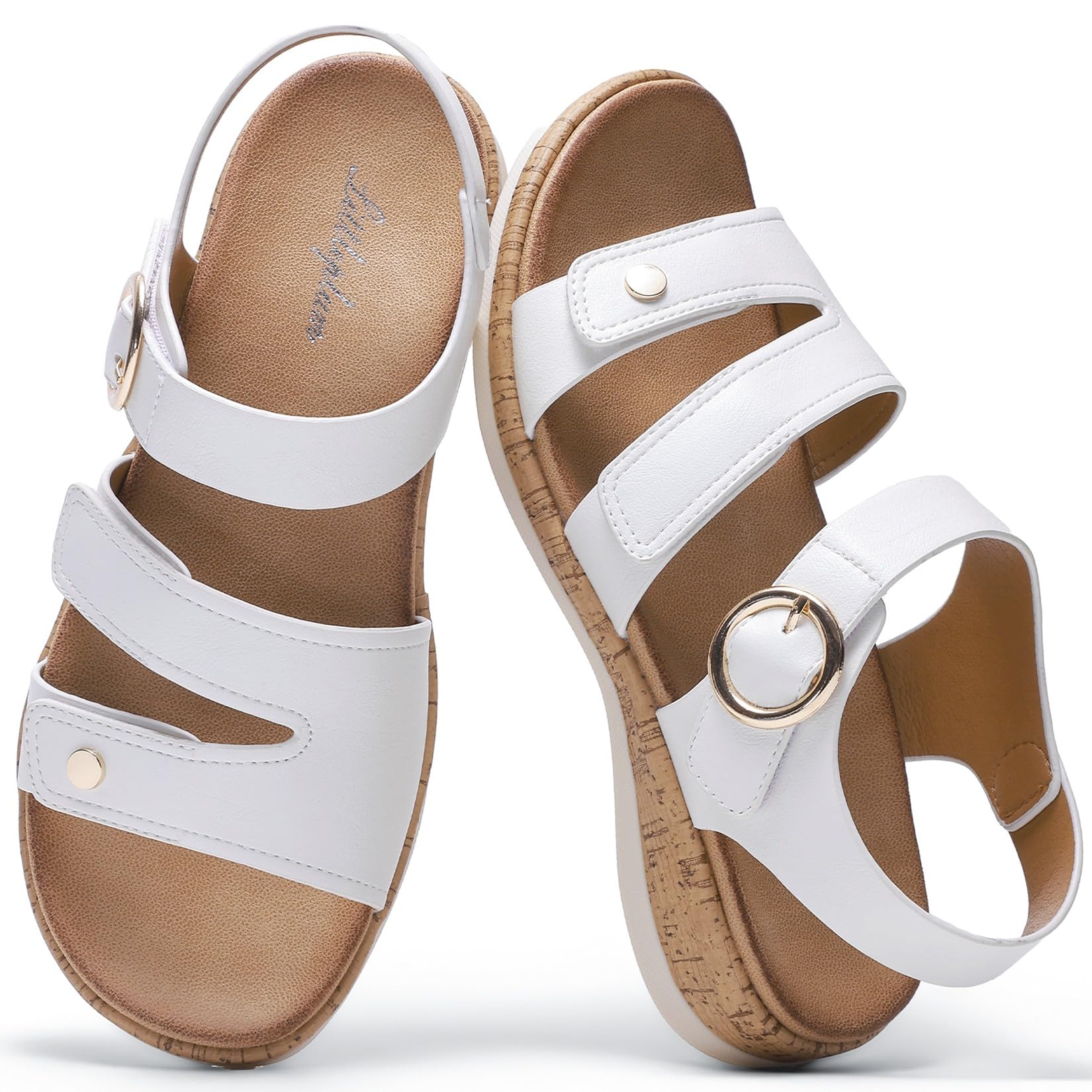 Littleplum Sandales Femme Été Confortables 3 Fermetures Auto-Agrippantes Réglables Support de Voûte Plantaire Sandale