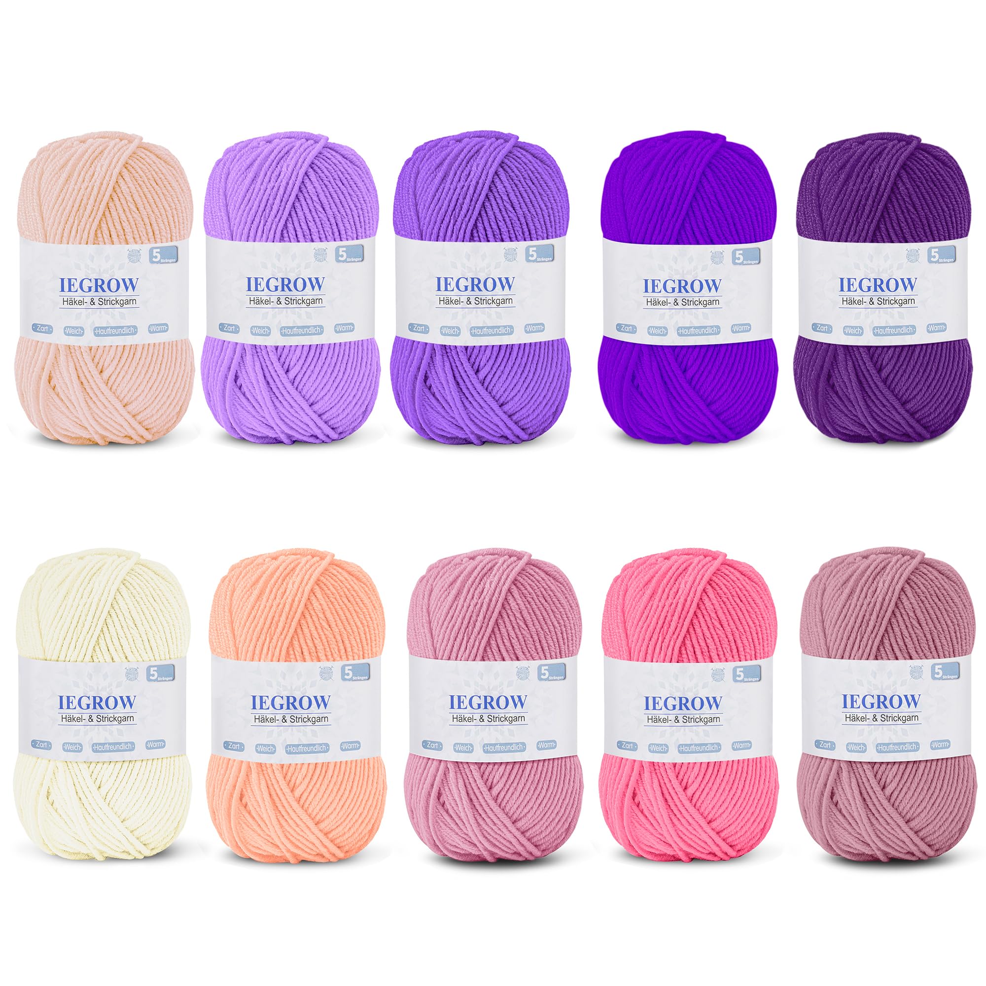 Häkelgarn (50g x 5 Farben), 5-fach Garn zum Stricken, Garn zum Häkeln und Stricken, Handstrickgarn-Sets