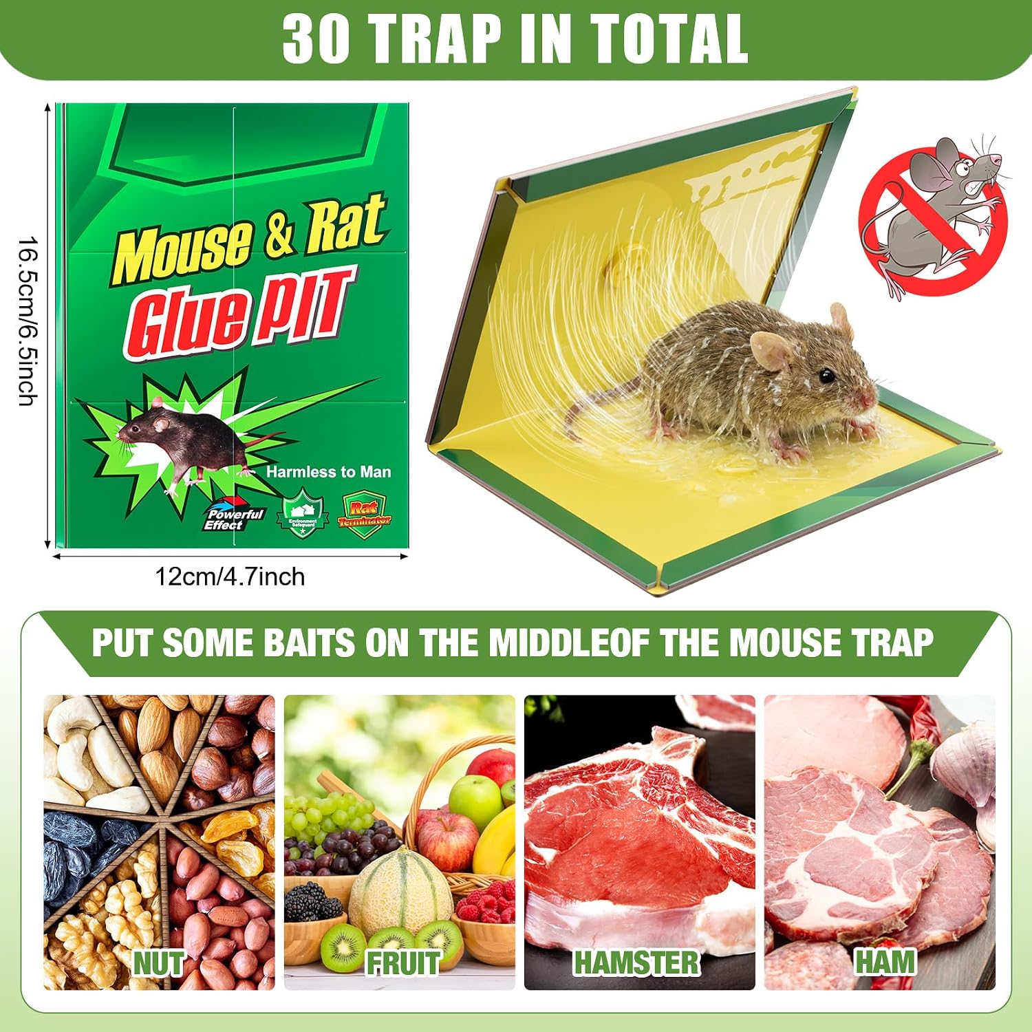 30 Pcs Small Sticky Traps for Mice and Rats Mouse Traps Glue with Enhanced Stickiness Sticky 6.6'' x 4.7'' for Mice, Pest Control House Indoor Outdoor