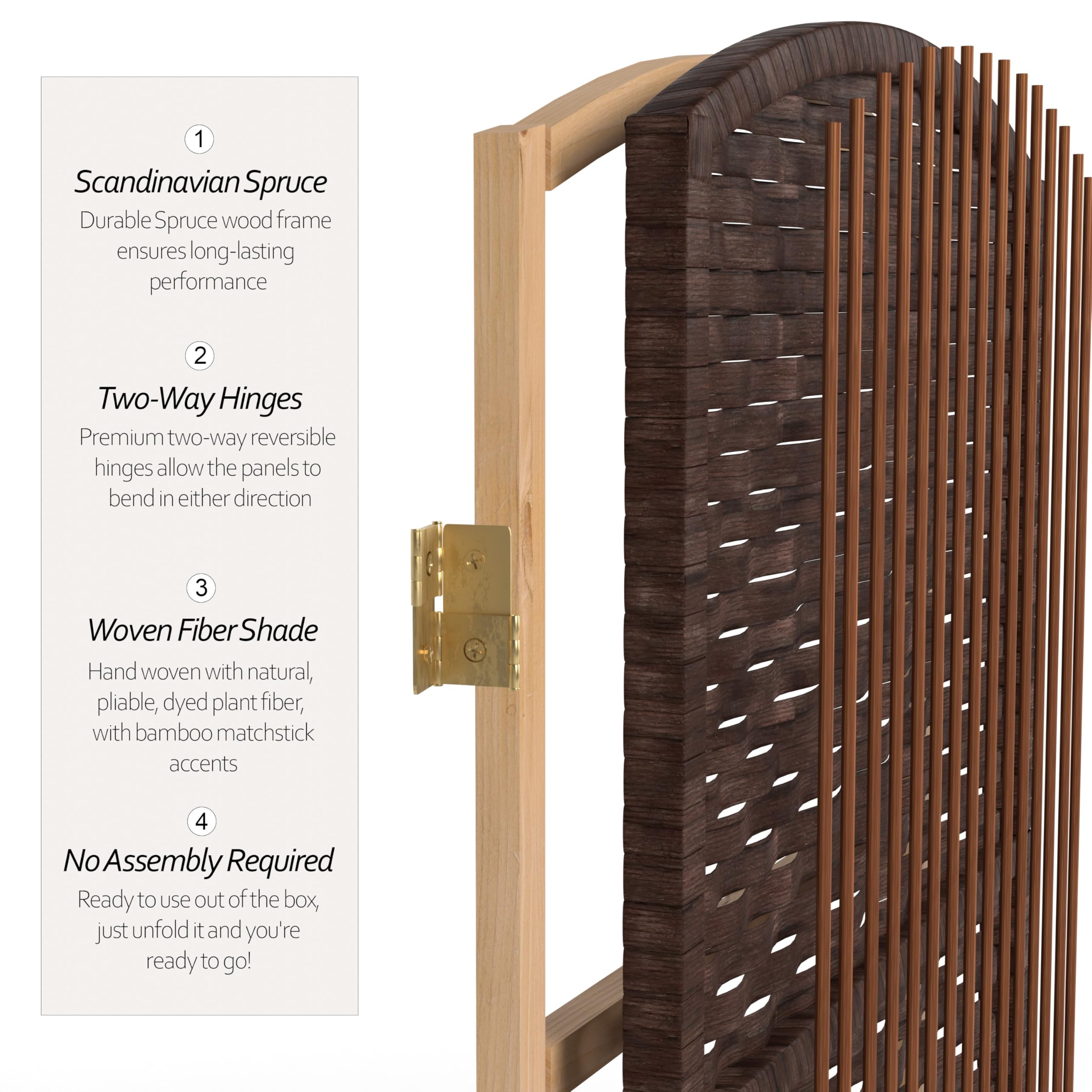 Divisorio Ambiente In Fibra Naturale 2 Piedi – 8 Pannelli Intrecciati, Telaio Legno, Beige - 3