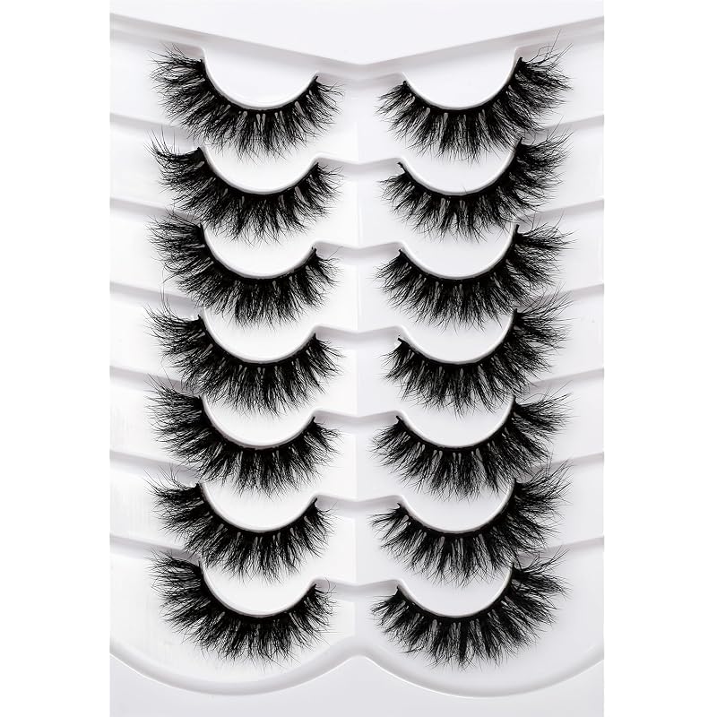 Cílios postiços Pooplunch Cat Eye 8D com efeito wispy, fibras sintéticas e faixa de algodão, pacote com 7 pares