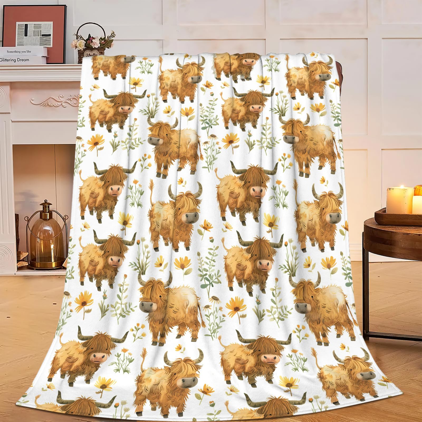 Highland Cow Blanket Super Soft Cozy Fleece Farm Animal Throw Blanket Plush Bedding Cow Stuffed Blanket Gifts for Boys Girls Kids Women 40''X50''