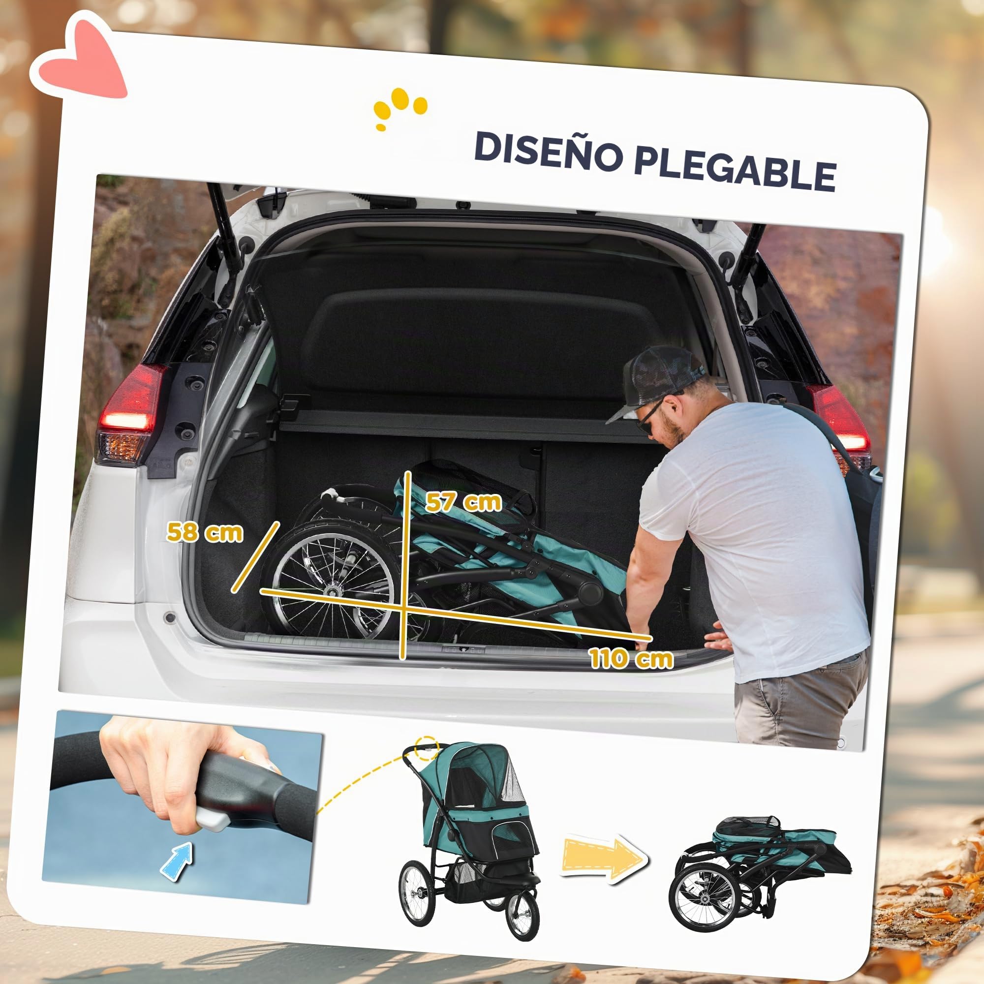 PawHut silla de paseo plegable para perros y gatos de hasta 20 kg silla de paseo para gatos con ruedas de goma todo terreno cojines ventanas de malla puertas silla de paseo para gatos con cesta de
