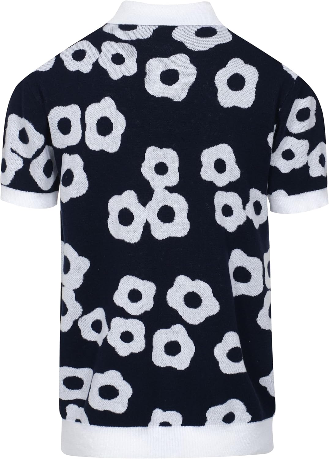 OXKNIT Mens Vintage Polo Shirts Casual Flower Pattern Knit Golf Polo Shirts Short Sleeve Jacquard Design - Image 2